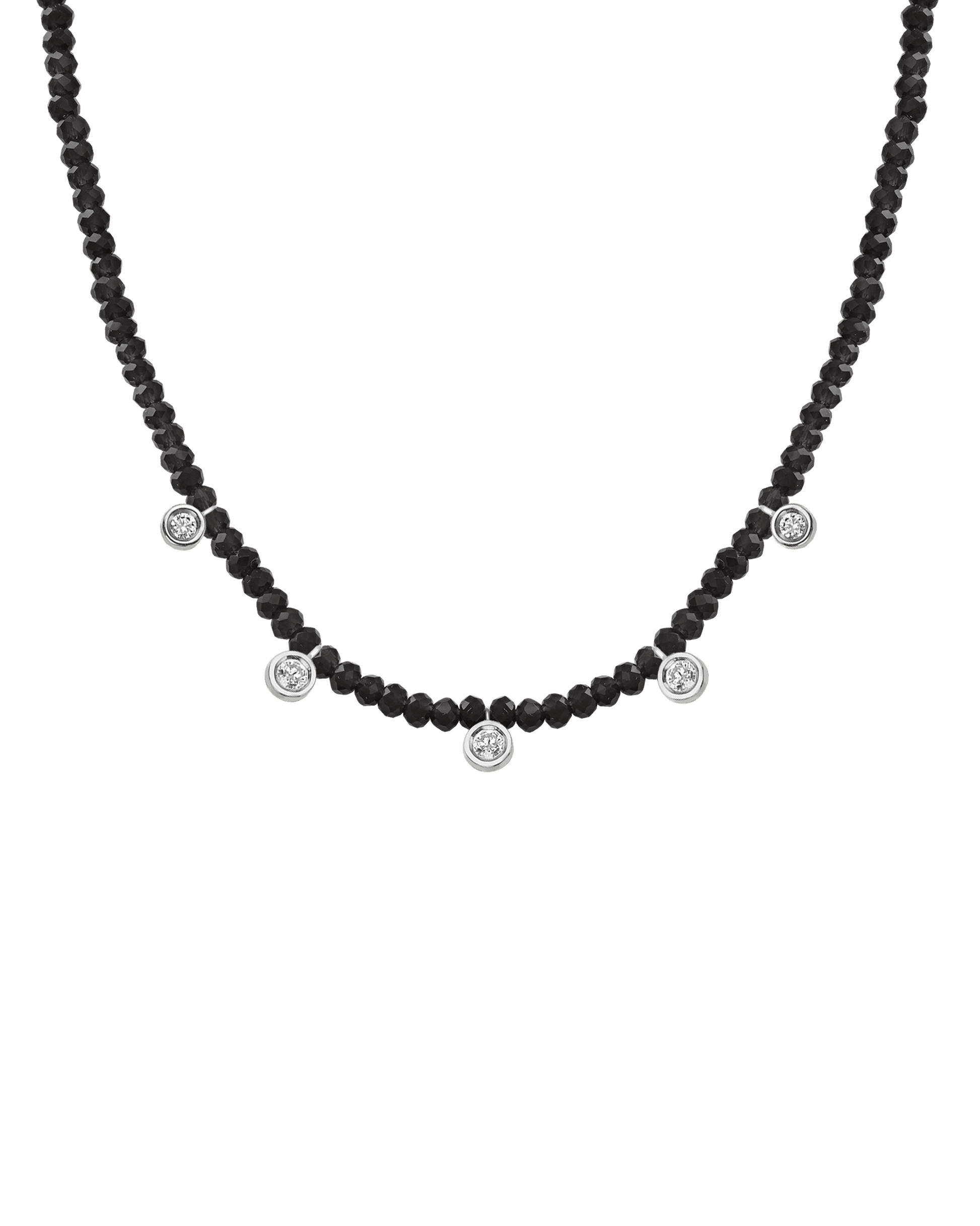 Black Spinel Gemstone & Five diamonds Necklace - 14K Rose Gold Necklaces magal-dev 