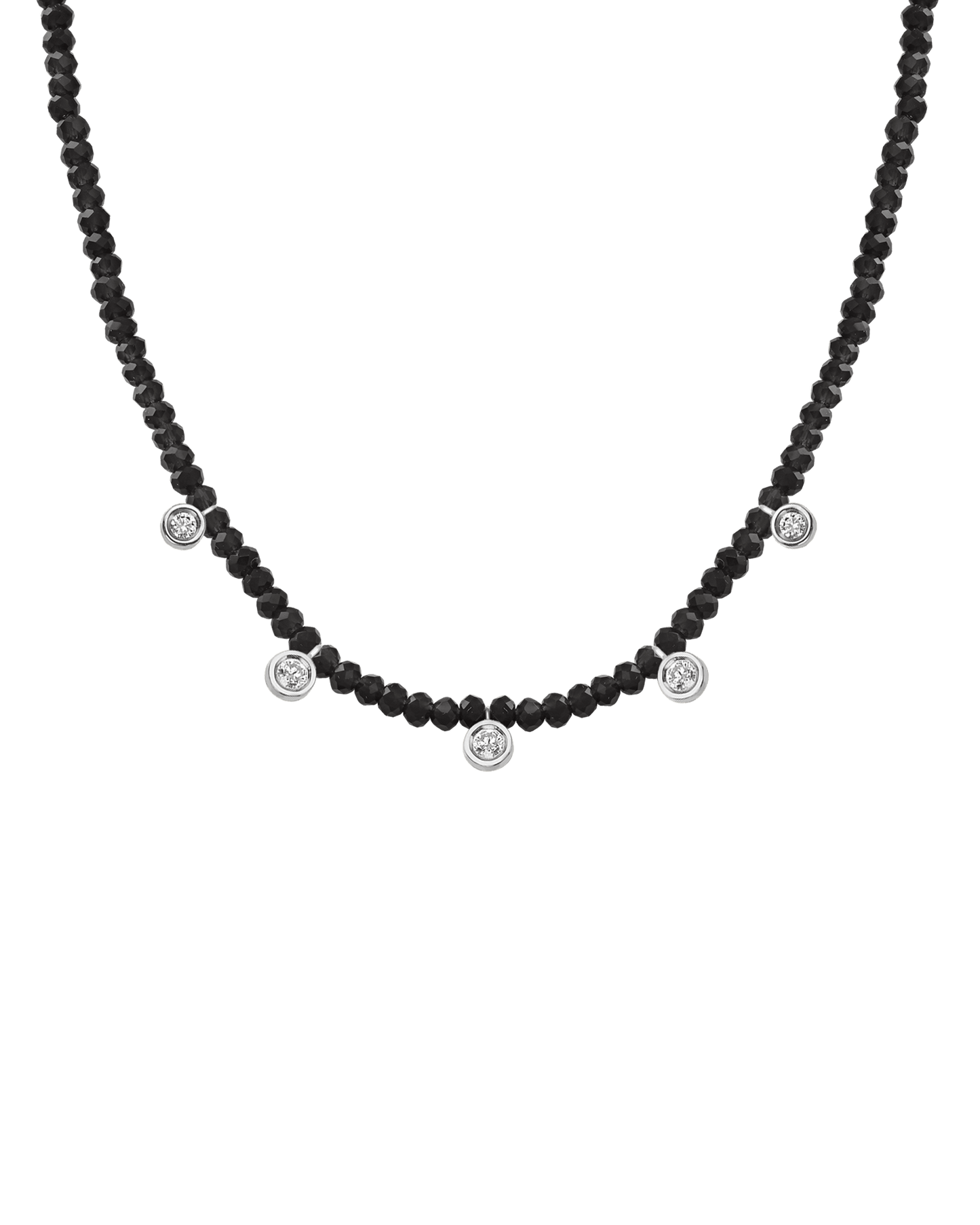 Emerald Gemstone & Five diamonds Necklace - 14K White Gold Necklaces magal-dev Glass Beads Black Spinnel 14" - Collar 
