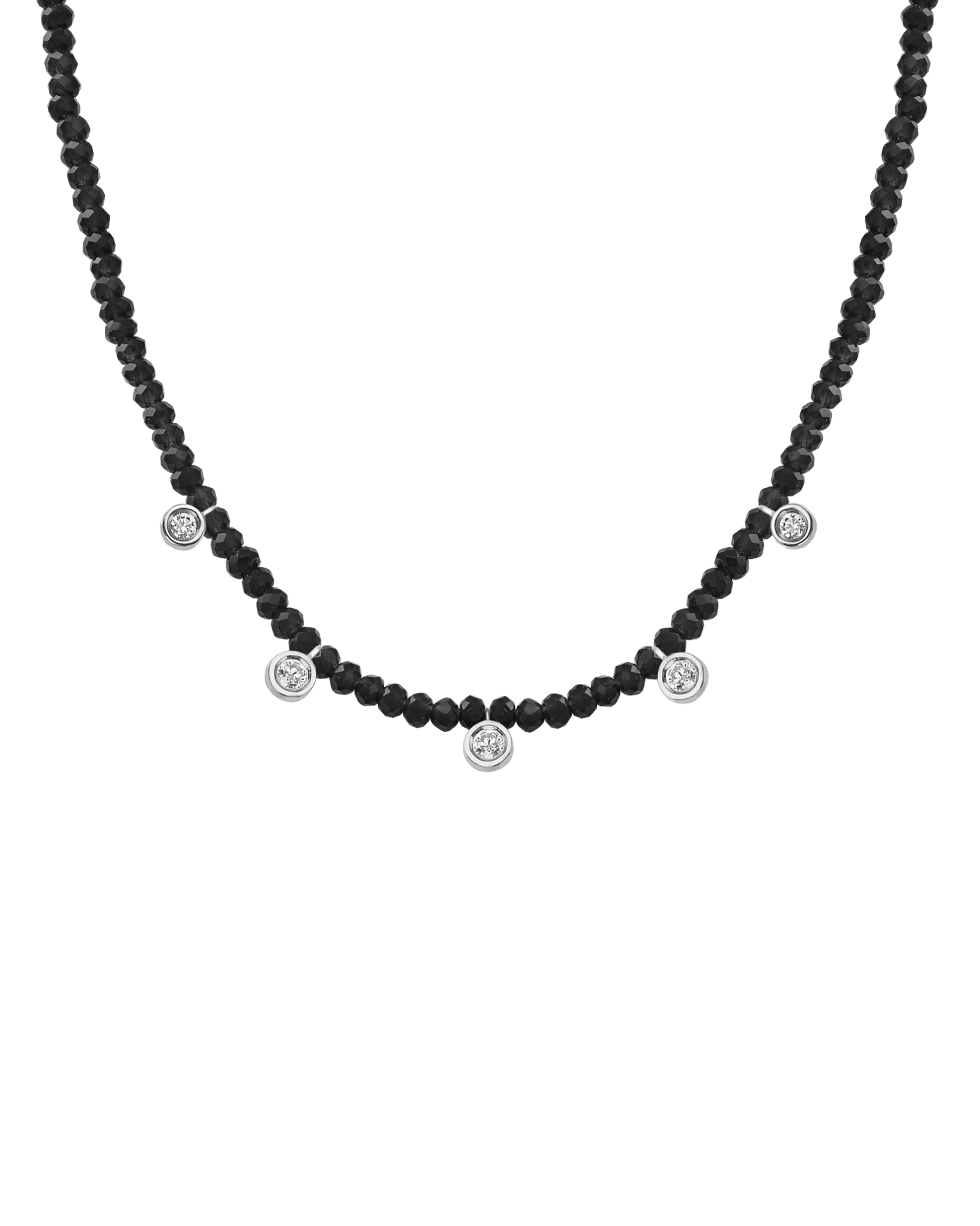 Emerald Gemstone & Five diamonds Necklace - 14K White Gold Necklaces magal-dev Glass Beads Black Spinnel 14" - Collar 