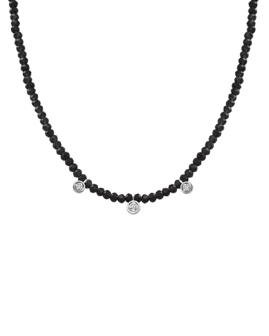 Black Spinel Gemstone & Three diamonds Necklace - 14K White Gold Necklaces magal-dev Glass Beads Black Spinnel 14" - Collar 