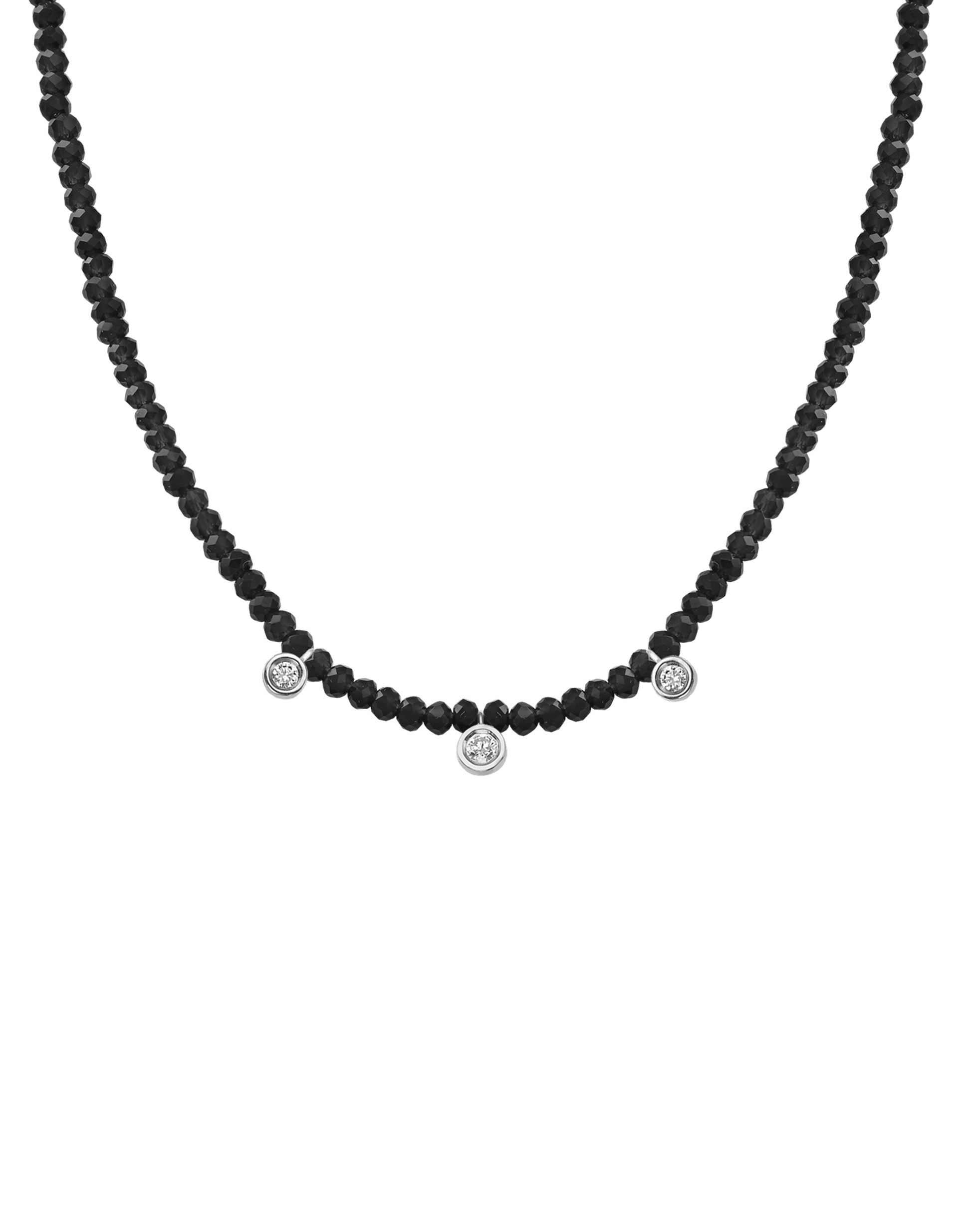 Moonstone Gemstone & Three diamonds Necklace - 14K White Gold Necklaces magal-dev Glass Black Spinnel 14" - Collar 