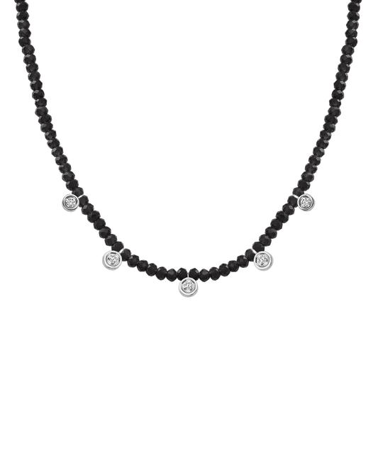 Black Spinel Gemstone & Five diamonds Necklace - 14K White Gold Necklaces magal-dev Glass Beads Black Spinnel 14" - Collar 