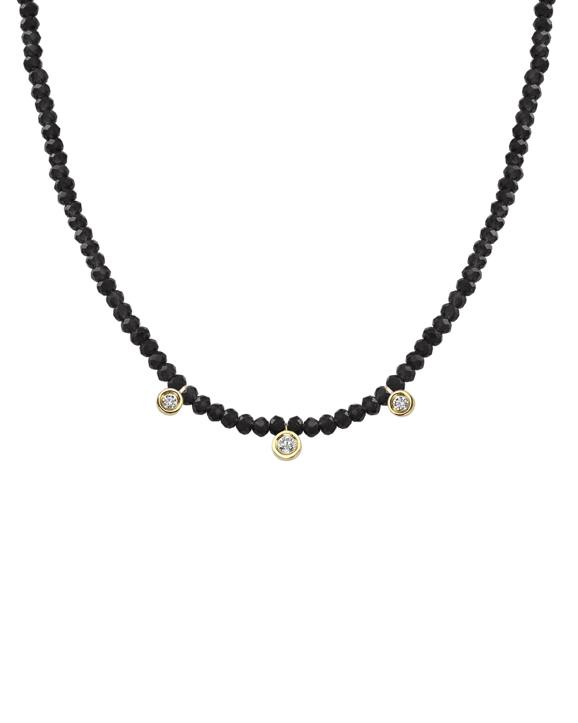 Black Spinel Gemstone & Three diamonds Necklace - 14K Yellow Gold Necklaces magal-dev Glass Beads Black Spinnel 14" - Collar 
