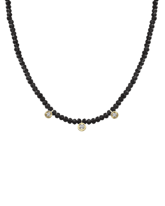 Black Spinel Gemstone & Three diamonds Necklace - 14K Yellow Gold Necklaces magal-dev Glass Beads Black Spinnel 14" - Collar 