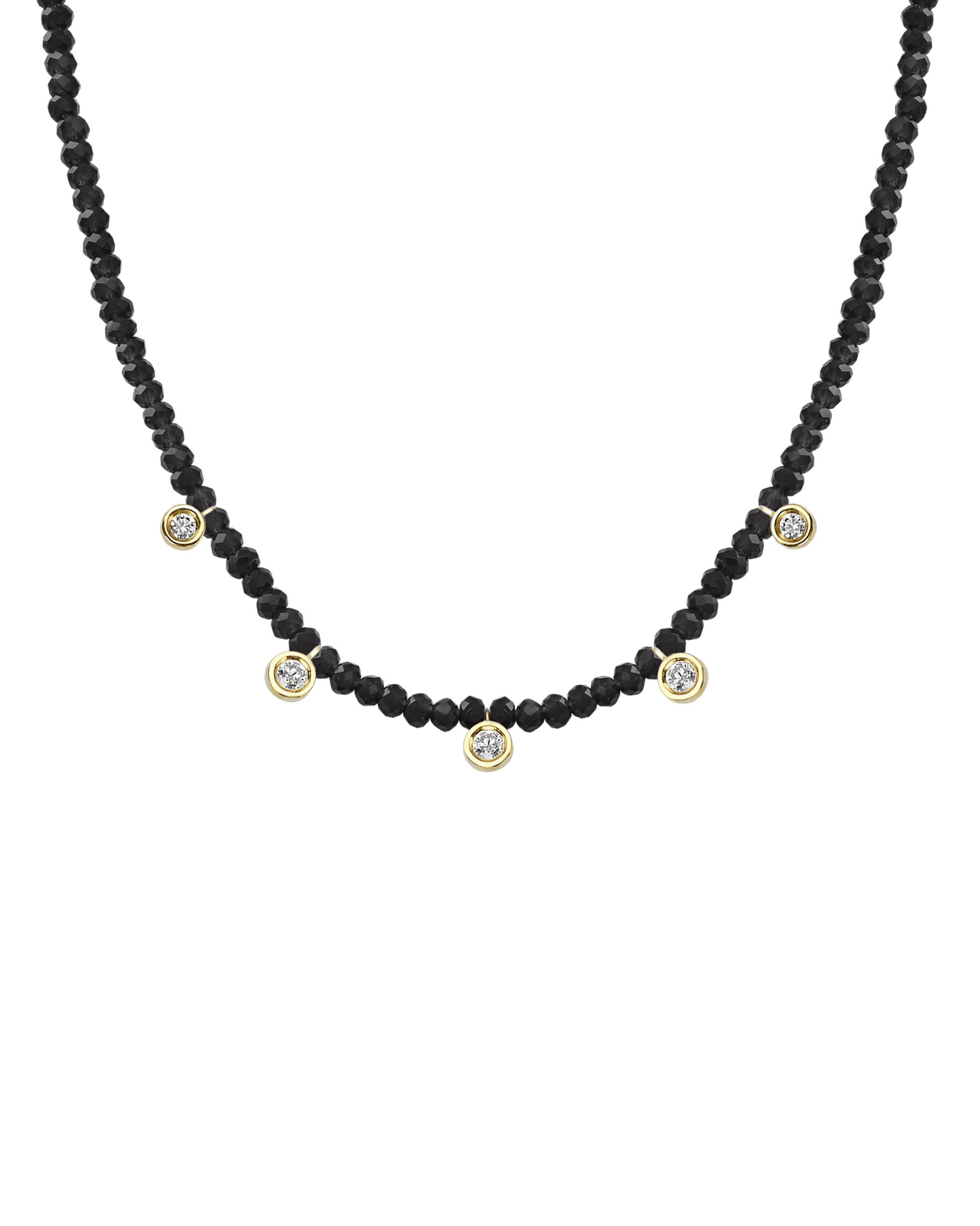 Turquoise Gemstone & Five diamonds Necklace - 14K Yellow Gold Necklaces magal-dev Glass Beads Black Spinnel 14" - Collar 