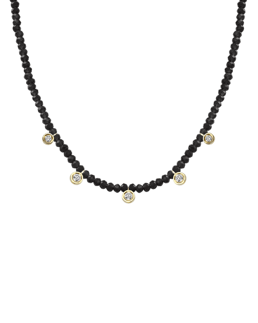 Black Spinel Gemstone & Five diamonds Necklace - 14K Yellow Gold Necklaces magal-dev Glass Beads Black Spinnel 14" - Collar 