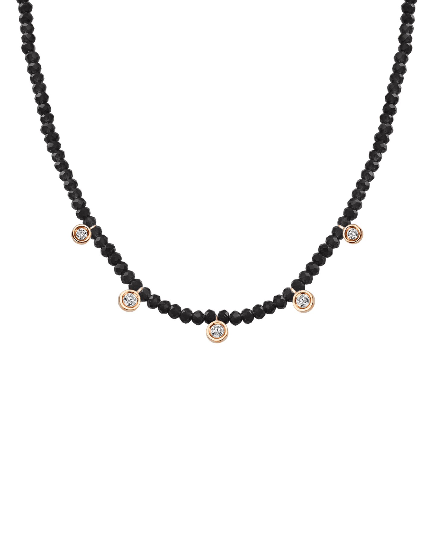 Black Spinel Gemstone & Five diamonds Necklace - 14K Rose Gold Necklaces magal-dev Glass Beads Black Spinnel 14" - Collar 