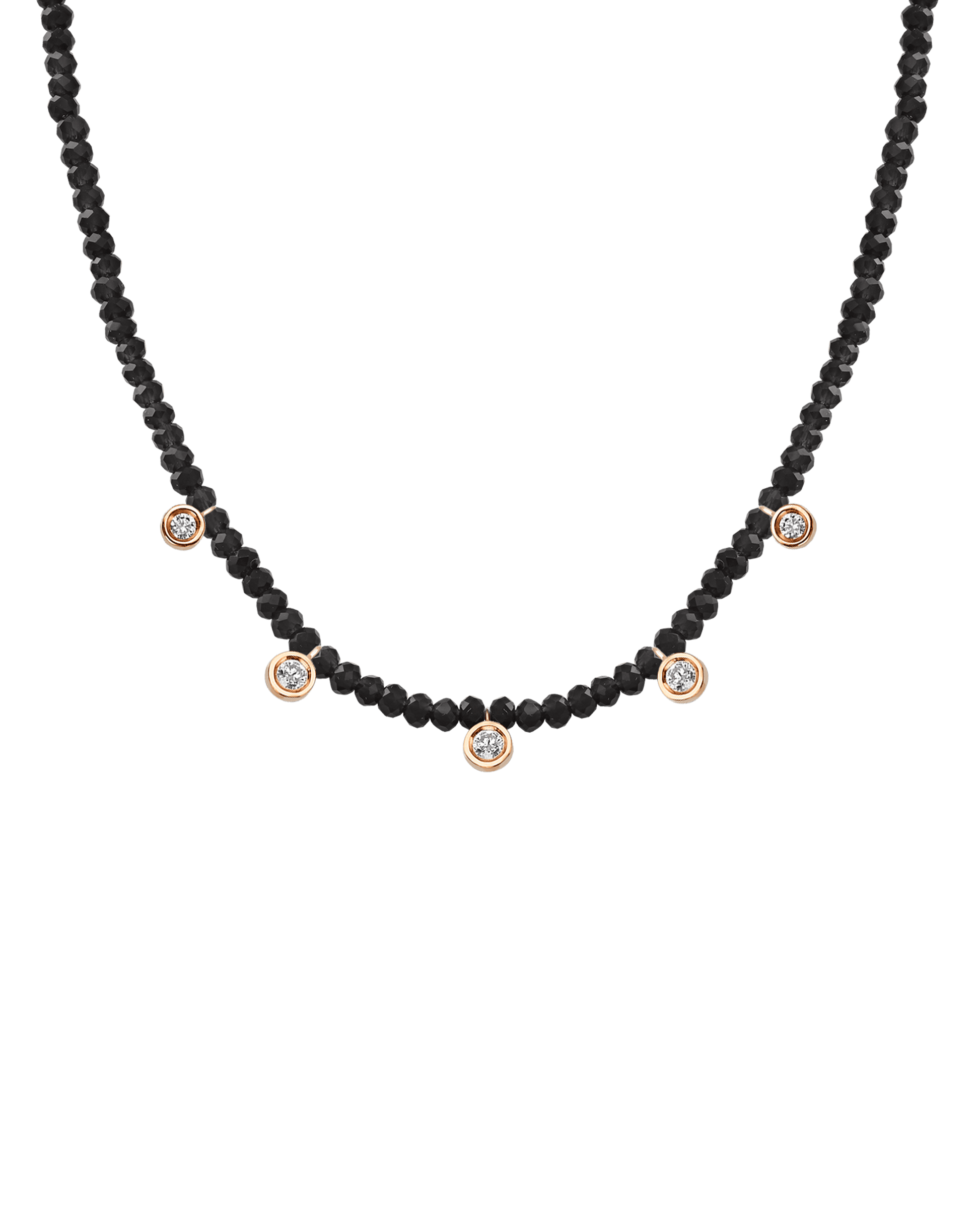 Black Spinel Gemstone & Five diamonds Necklace - 14K Rose Gold Necklaces magal-dev Glass Beads Black Spinnel 14" - Collar 