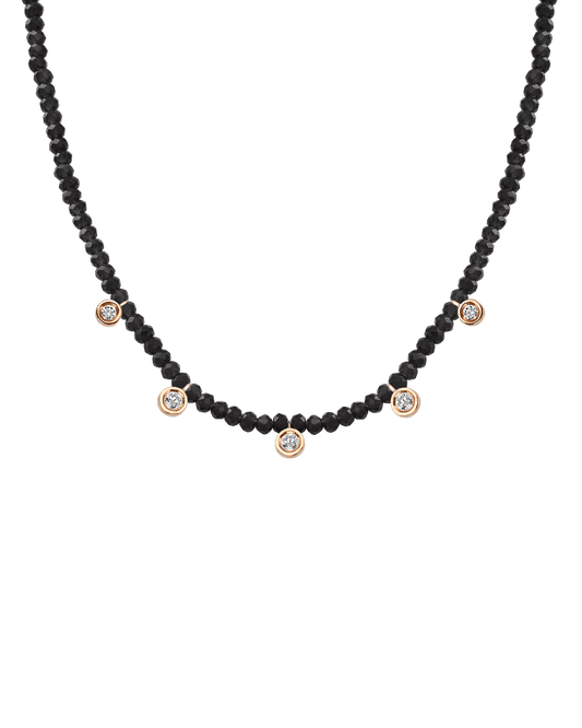 Black Spinel Gemstone & Five diamonds Necklace - 14K Rose Gold Necklaces magal-dev Glass Beads Black Spinnel 14" - Collar 