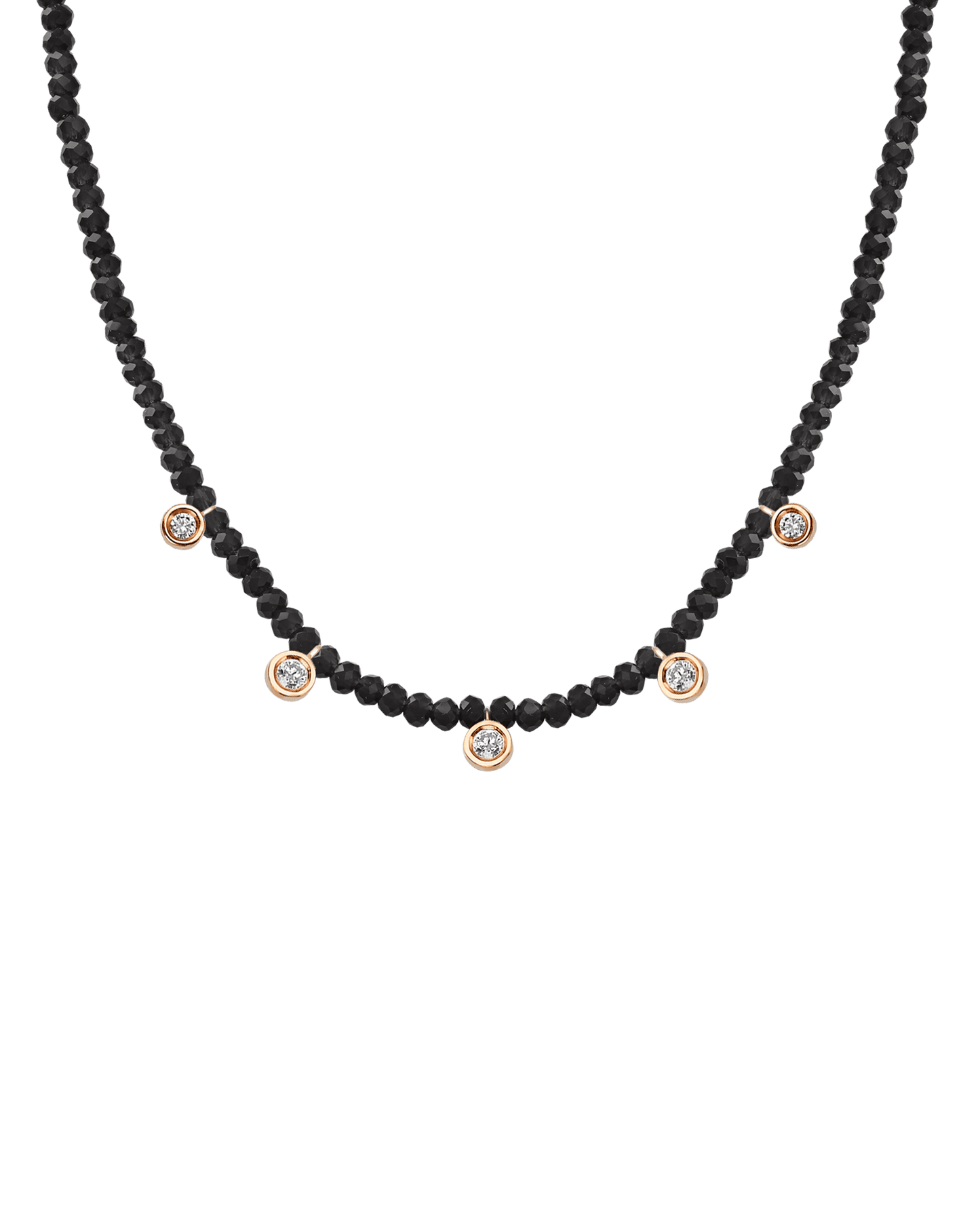 Garnet Gemstone & Five diamonds Necklace - 14K Rose Gold Necklaces magal-dev Glass Beads Black Spinnel 14" - Collar 