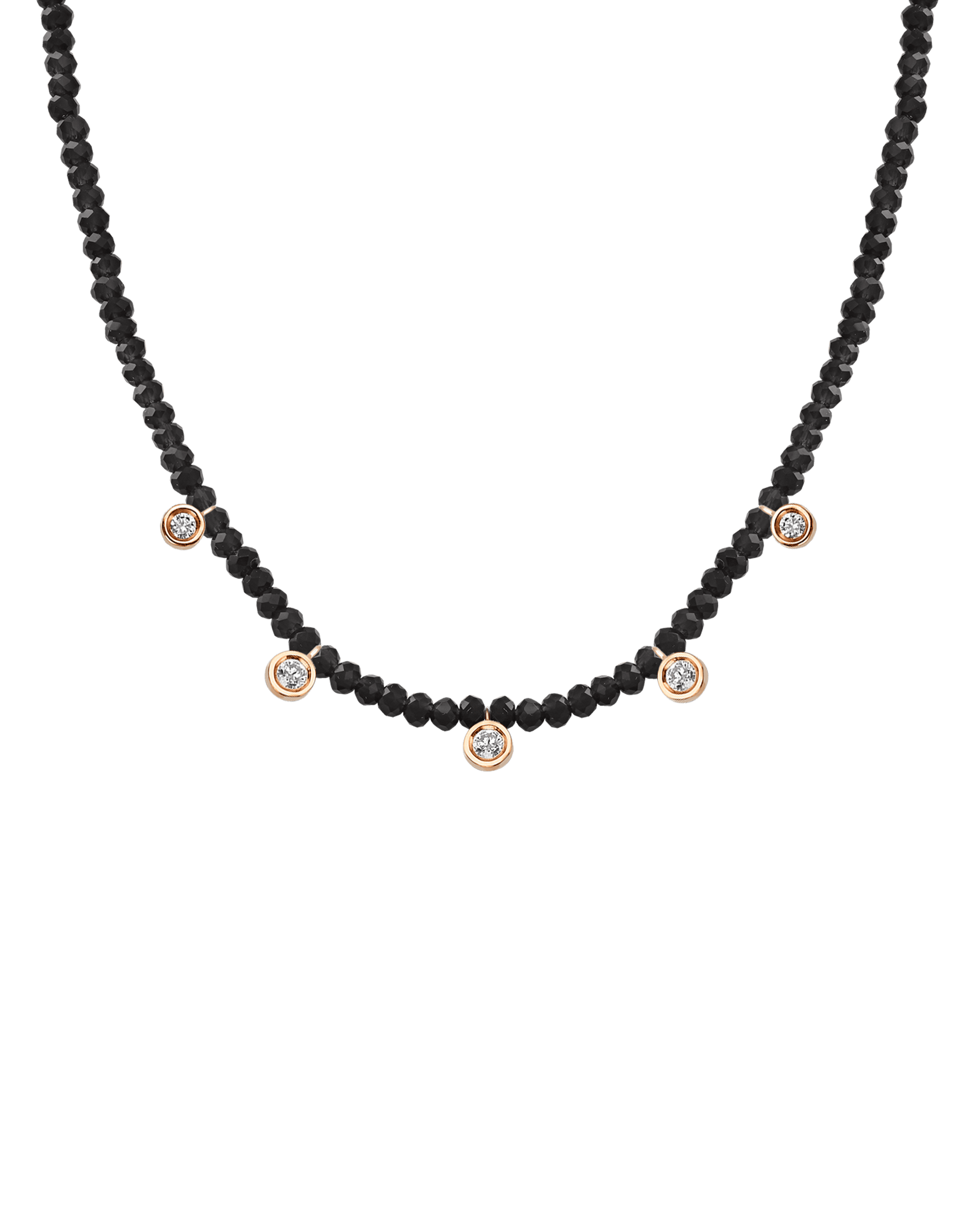 Turquoise Gemstone & Five diamonds Necklace - 14K Rose Gold Necklaces magal-dev Glass Beads Black Spinnel 14" - Collar 