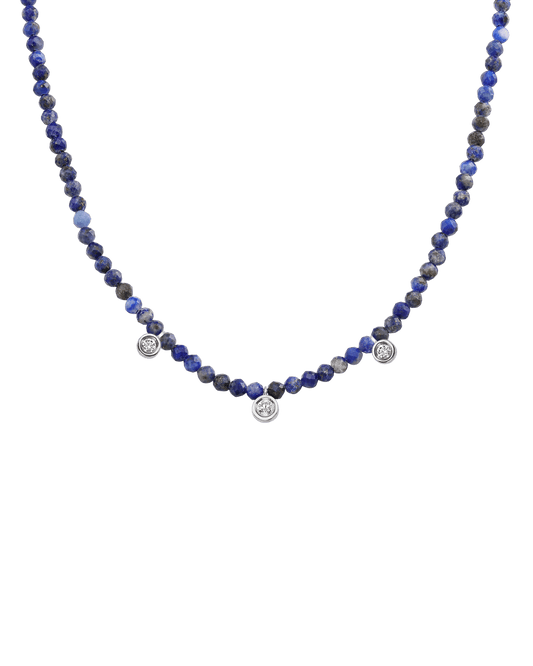 Blue Lapis Gemstone & Three diamonds Necklace - 14K White Gold Necklaces magal-dev Natural Blue Lapis 14" - Collar 