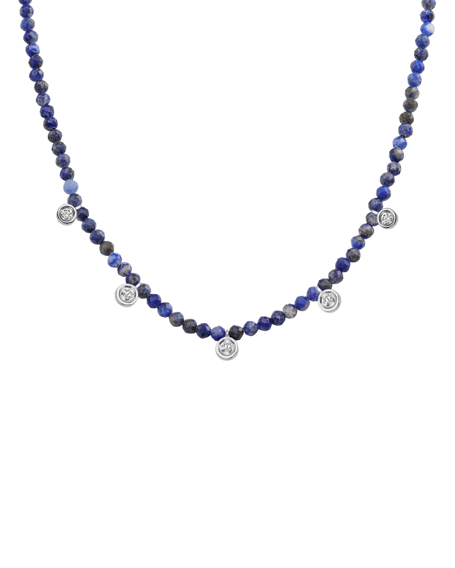 Emerald Gemstone & Five diamonds Necklace - 14K White Gold Necklaces magal-dev Natural Blue Lapis 14" - Collar 