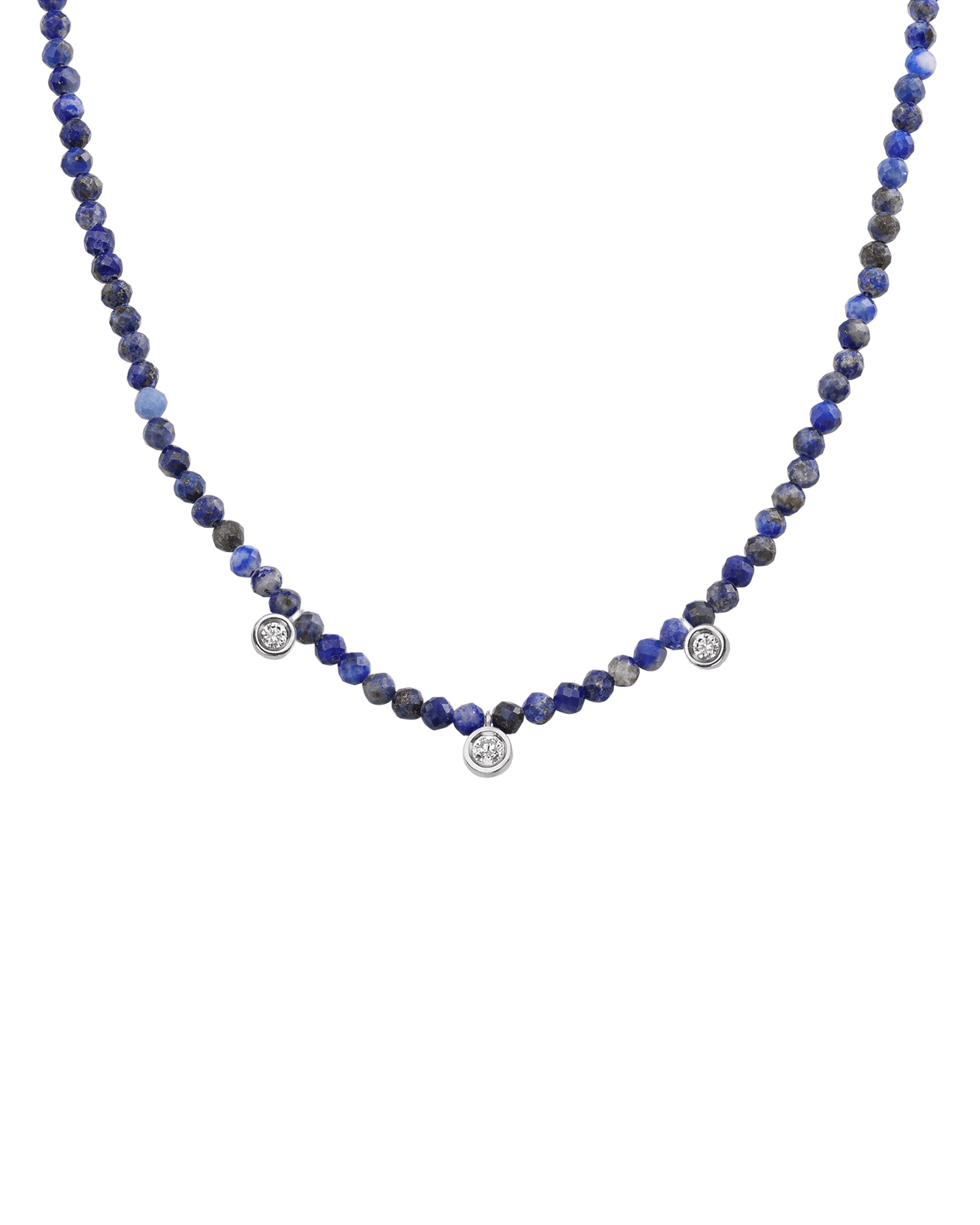 Moonstone Gemstone & Three diamonds Necklace - 14K White Gold Necklaces magal-dev Natural Blue Lapis 14" - Collar 
