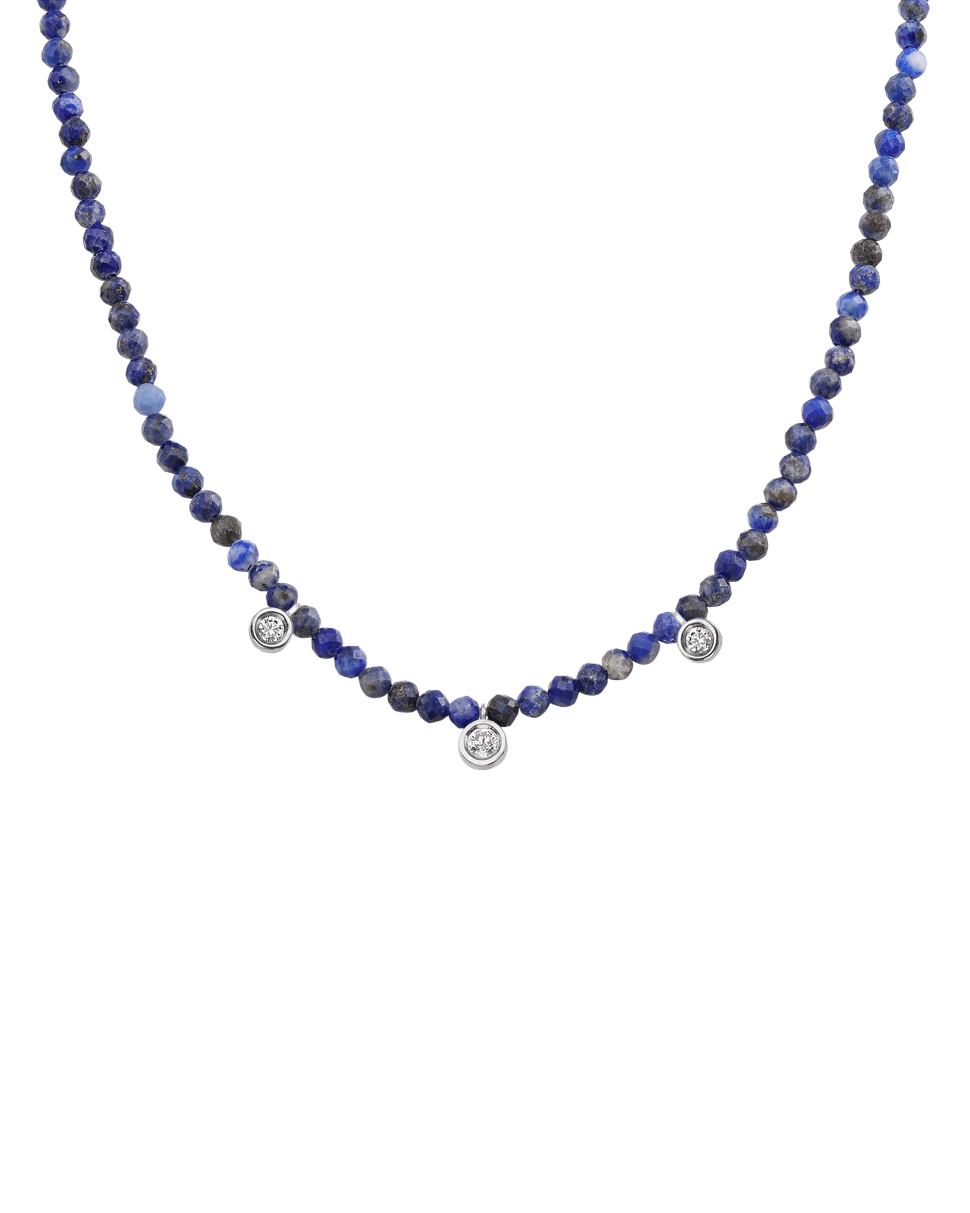 Turquoise Gemstone & Three diamonds Necklace - 14K White Gold Necklaces magal-dev Natural Blue Lapis 14" - Collar 