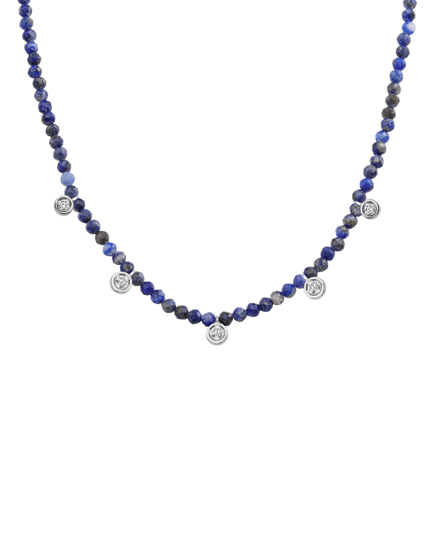 Garnet Gemstone & Five diamonds Necklace - 14K White Gold Necklaces magal-dev Natural Blue Lapis 14" - Collar 