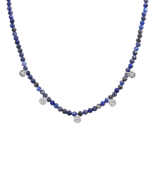 Blue Lapis Gemstone & Five diamonds Necklace - 14K White Gold Necklaces magal-dev Natural Blue Lapis 14" - Collar 