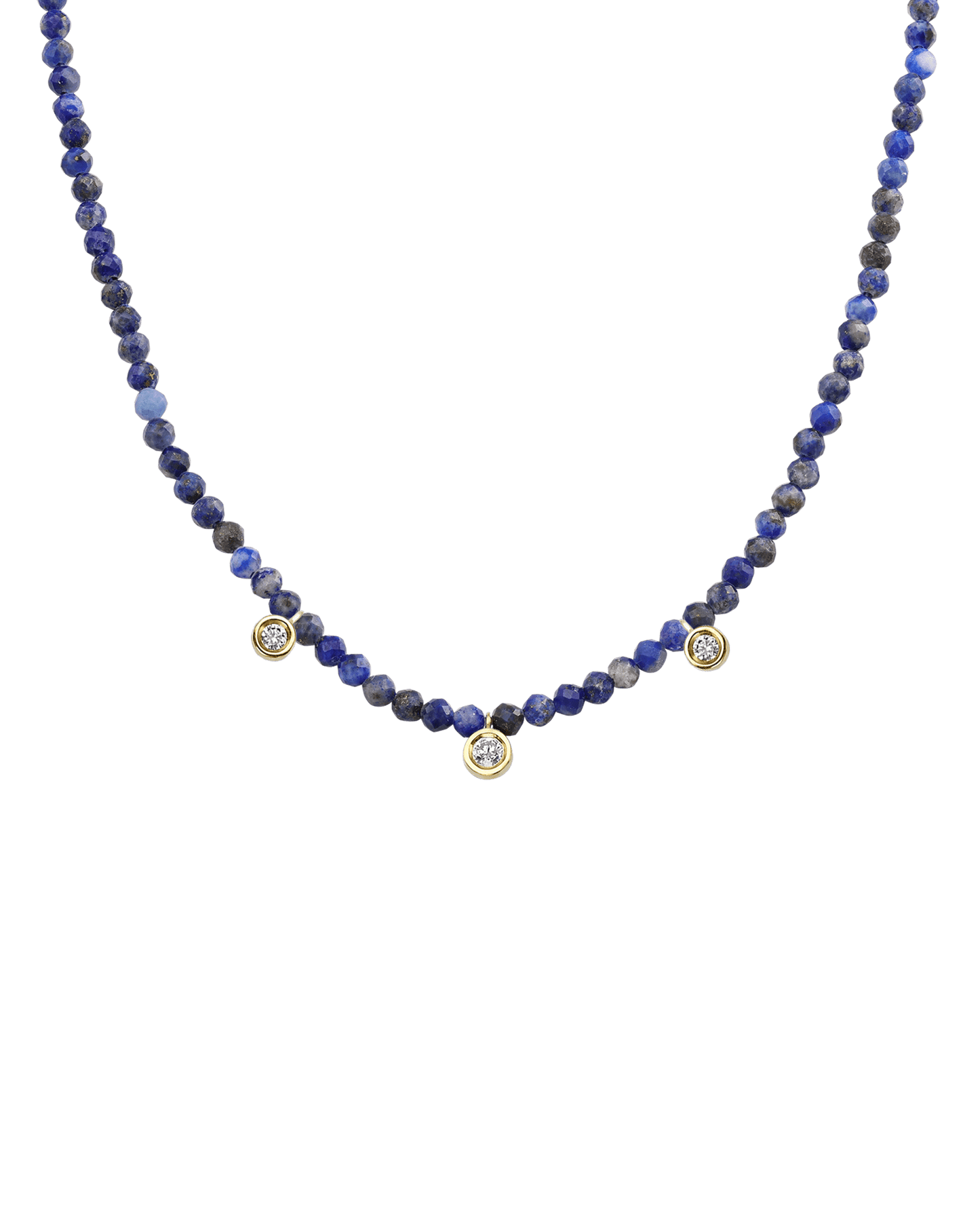 Turquoise Gemstone & Three diamonds Necklace - 14K Yellow Gold Necklaces magal-dev Natural Blue Lapis 14" - Collar 