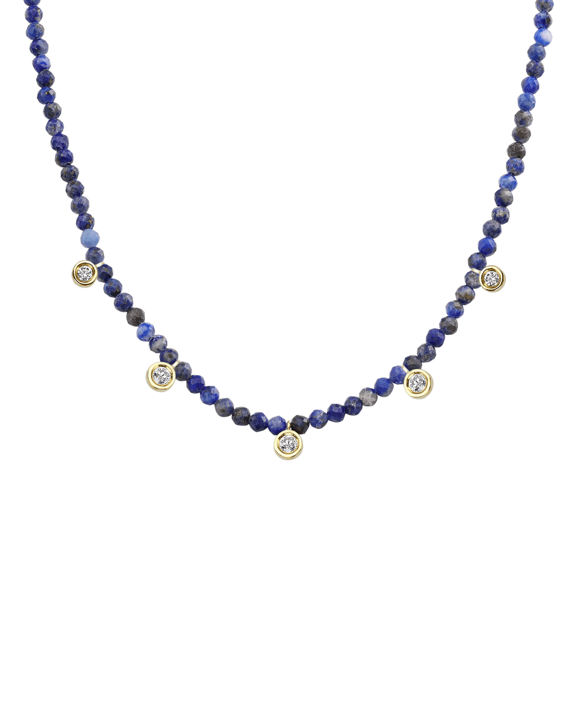 Moonstone Gemstone & Five diamonds Necklace - 14K Yellow Gold Necklaces magal-dev Natural Blue Lapis 14" - Collar 