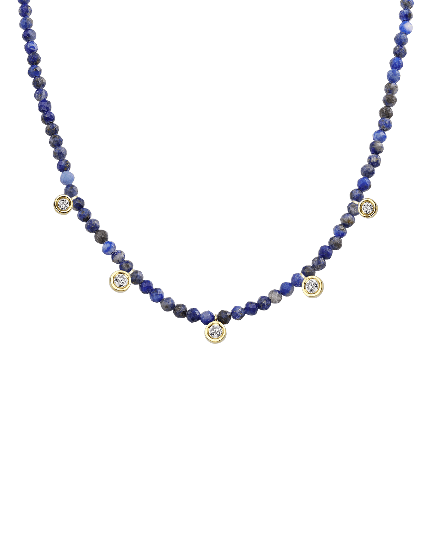 Moonstone Gemstone & Five diamonds Necklace - 14K Yellow Gold Necklaces magal-dev Natural Blue Lapis 14" - Collar 