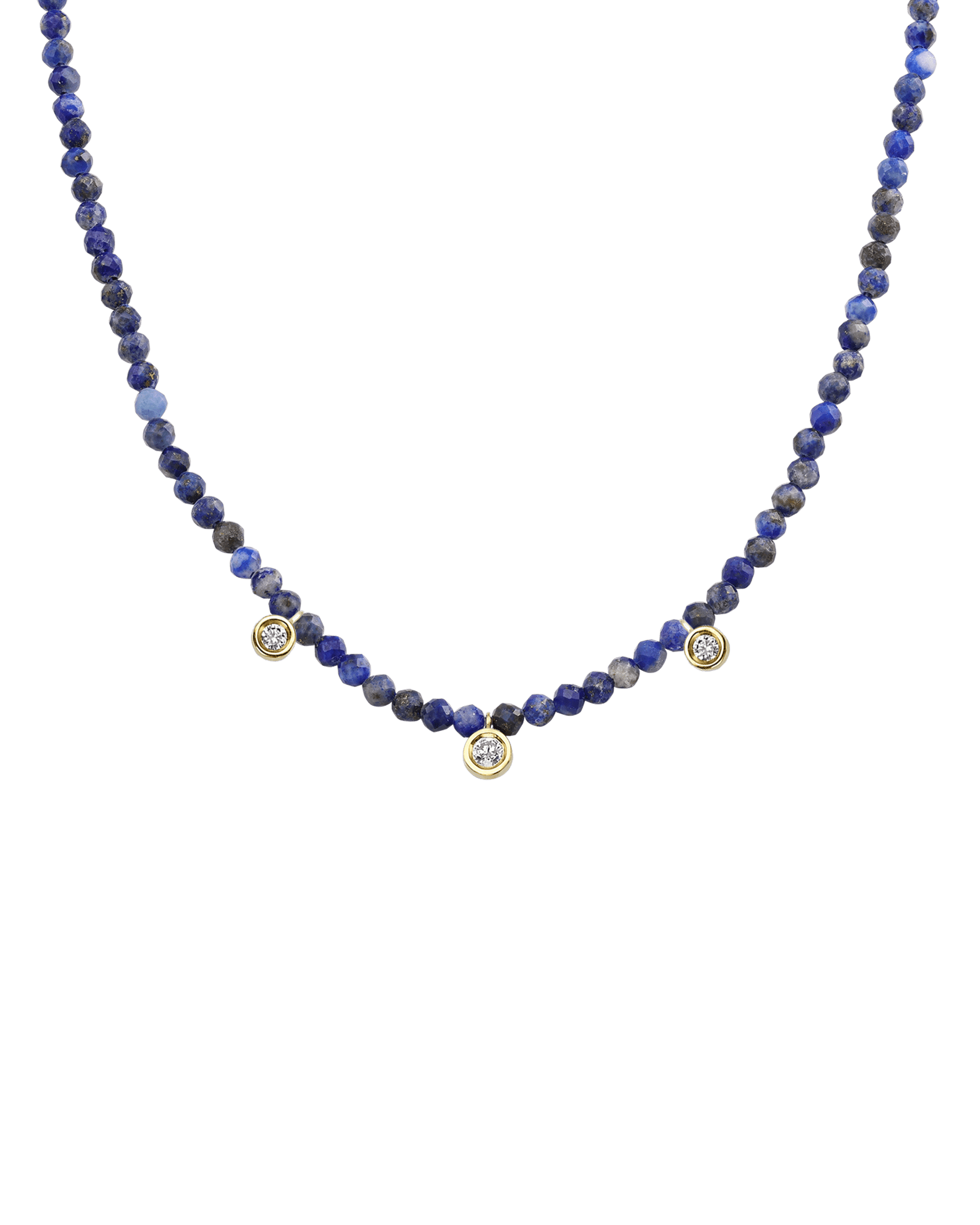 Purple Amethyst Gemstone & Three diamonds Necklace - 14K Yellow Gold Necklaces magal-dev Natural Blue Lapis 14" - Collar 