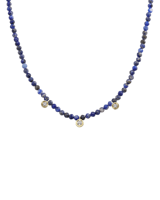 Blue Lapis Gemstone & Three diamonds Necklace - 14K Yellow Gold Necklaces magal-dev Natural Blue Lapis 14" - Collar 