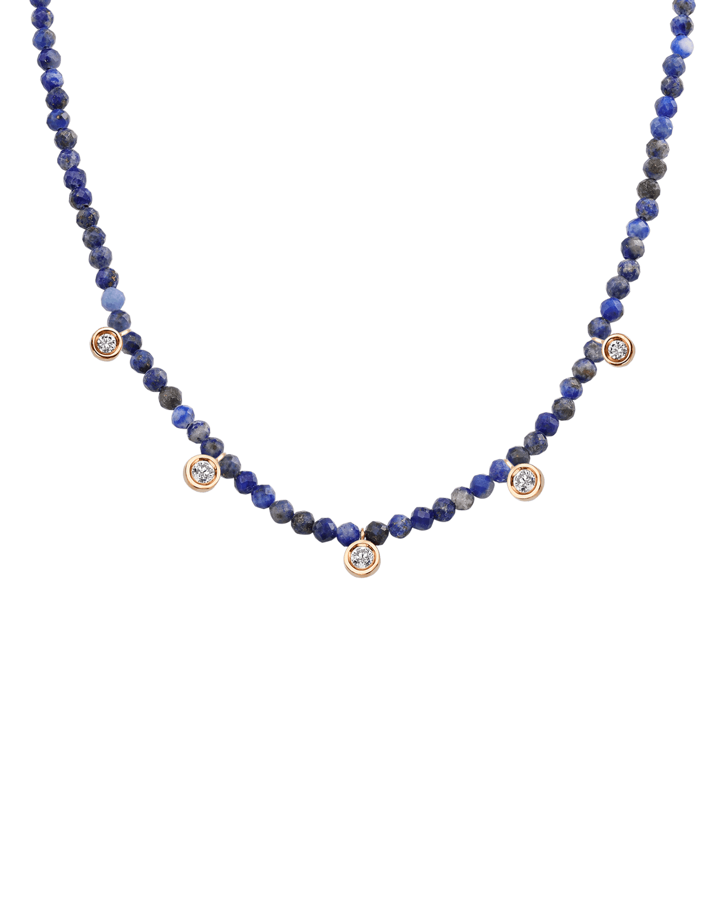 Black Spinel Gemstone & Five diamonds Necklace - 14K Rose Gold Necklaces magal-dev Natural Blue Lapis 14" - Collar 