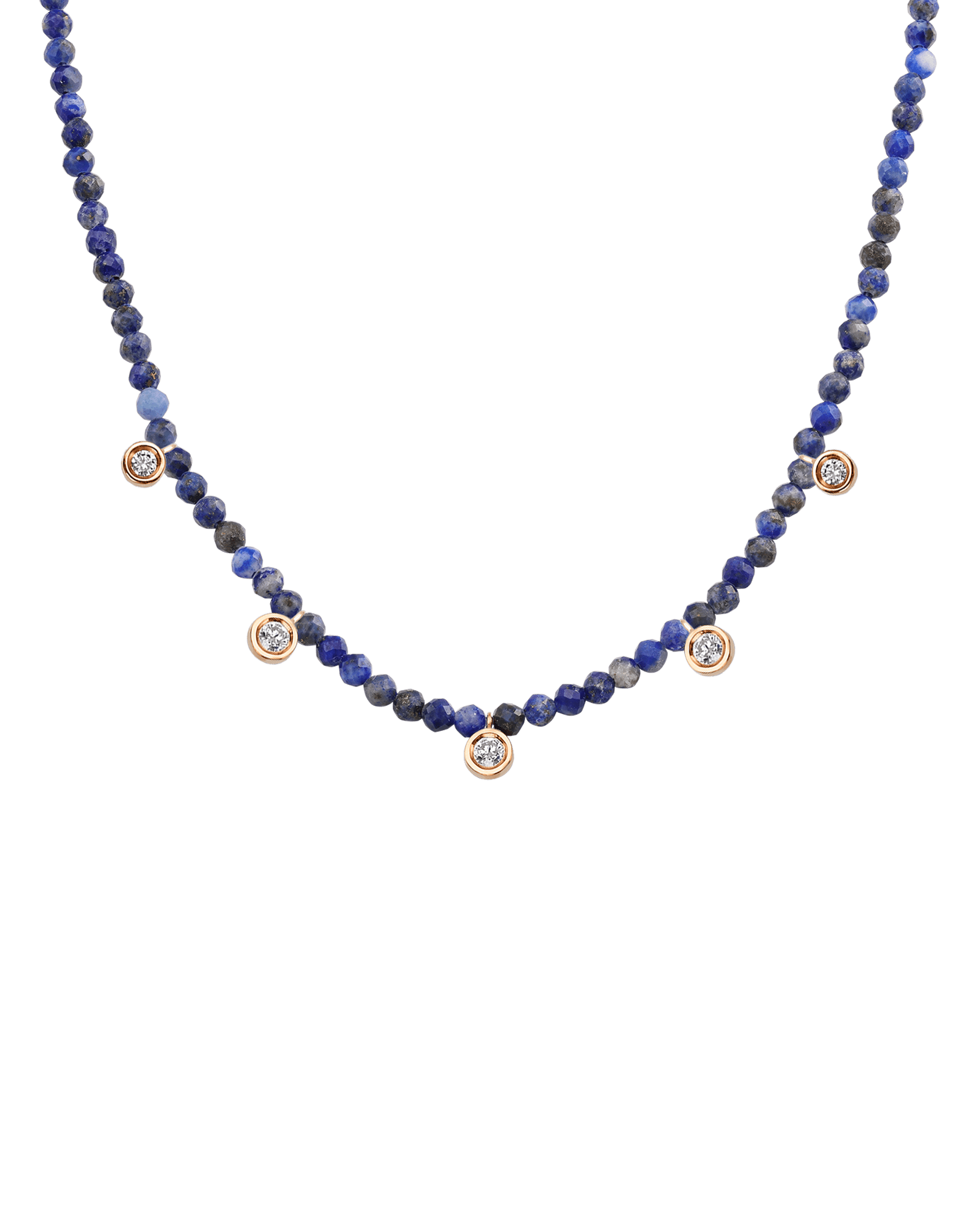 Black Spinel Gemstone & Five diamonds Necklace - 14K Rose Gold Necklaces magal-dev Natural Blue Lapis 14" - Collar 