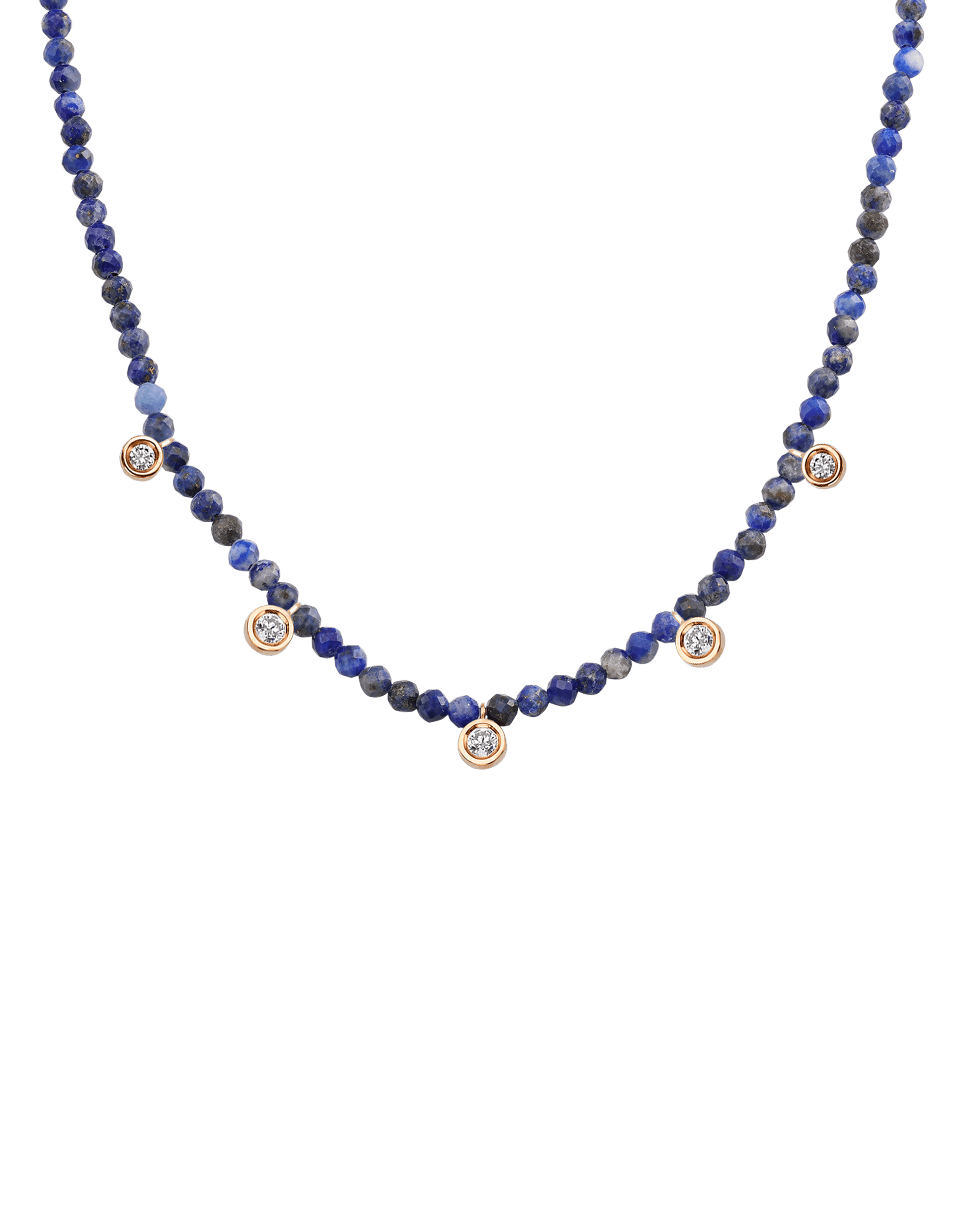 Garnet Gemstone & Five diamonds Necklace - 14K Rose Gold Necklaces magal-dev Natural Blue Lapis 14" - Collar 