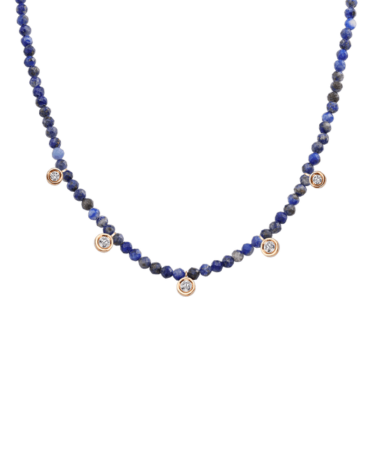 Blue Lapis Gemstone & Five diamonds Necklace - 14K Rose Gold Necklaces magal-dev Natural Blue Lapis 14" - Collar 