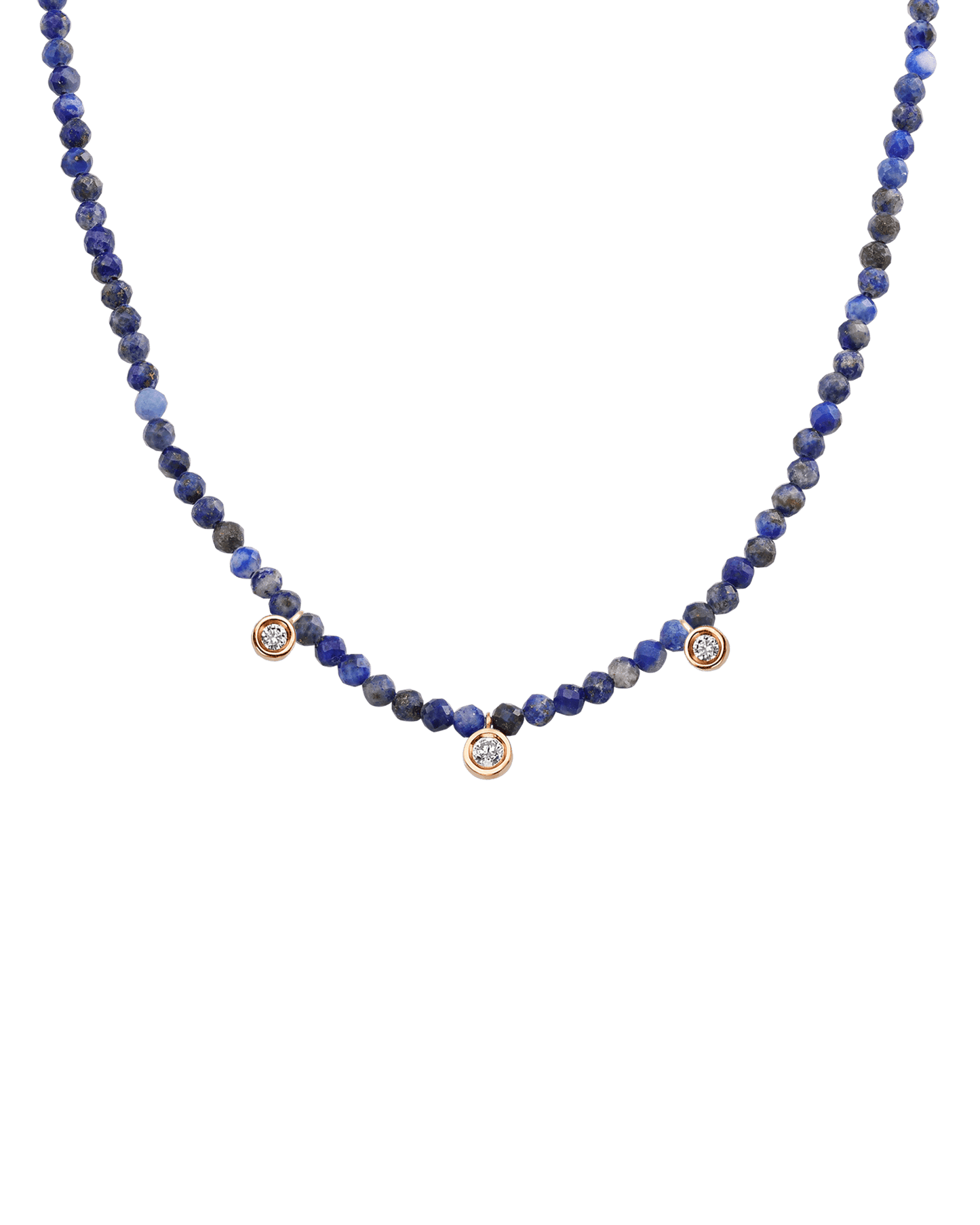 Jade Gemstone & Three diamonds Necklace - 14K Rose Gold Necklaces magal-dev Natural Blue Lapis 14" - Collar 