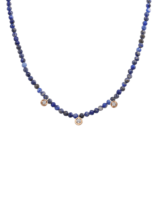 Blue Lapis Gemstone & Three diamonds Necklace - 14K Rose Gold Necklaces magal-dev Natural Blue Lapis 14" - Collar 