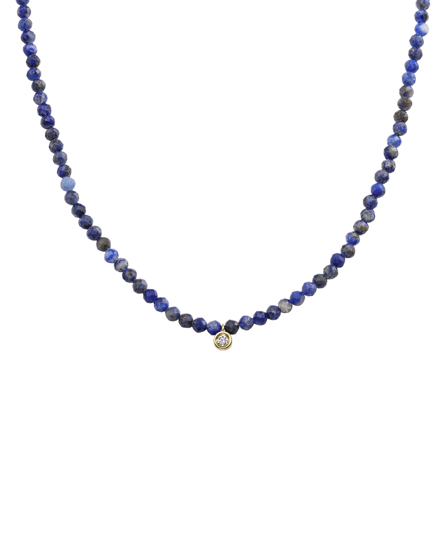 Gemstone & Diamond Necklace - 14K Yellow Gold Necklaces 14K Solid Gold Natural Blue Lapis Small: 0.03ct 