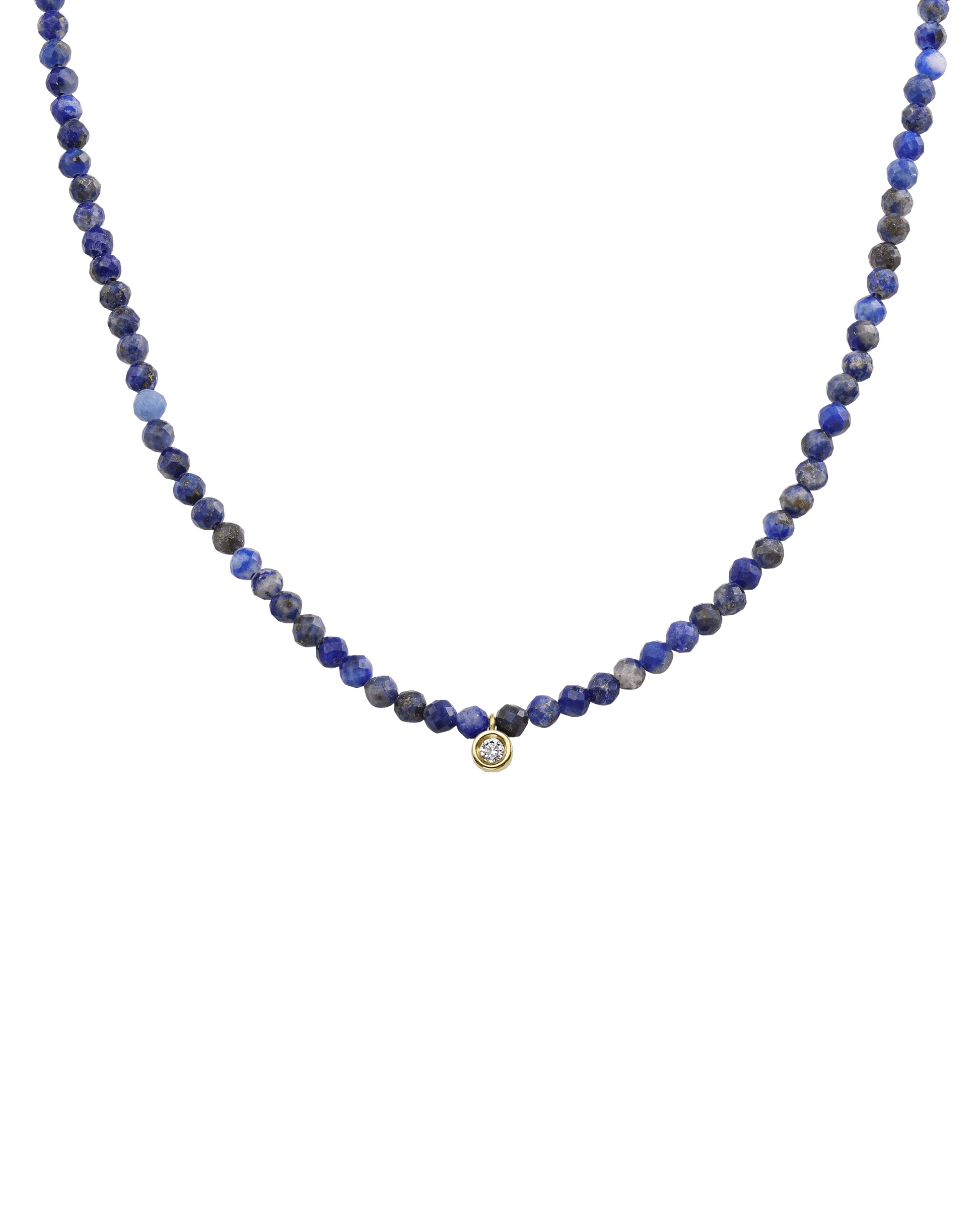 Gemstone & Diamond Necklace - 14K Yellow Gold Necklaces 14K Solid Gold Natural Blue Lapis Small: 0.03ct 