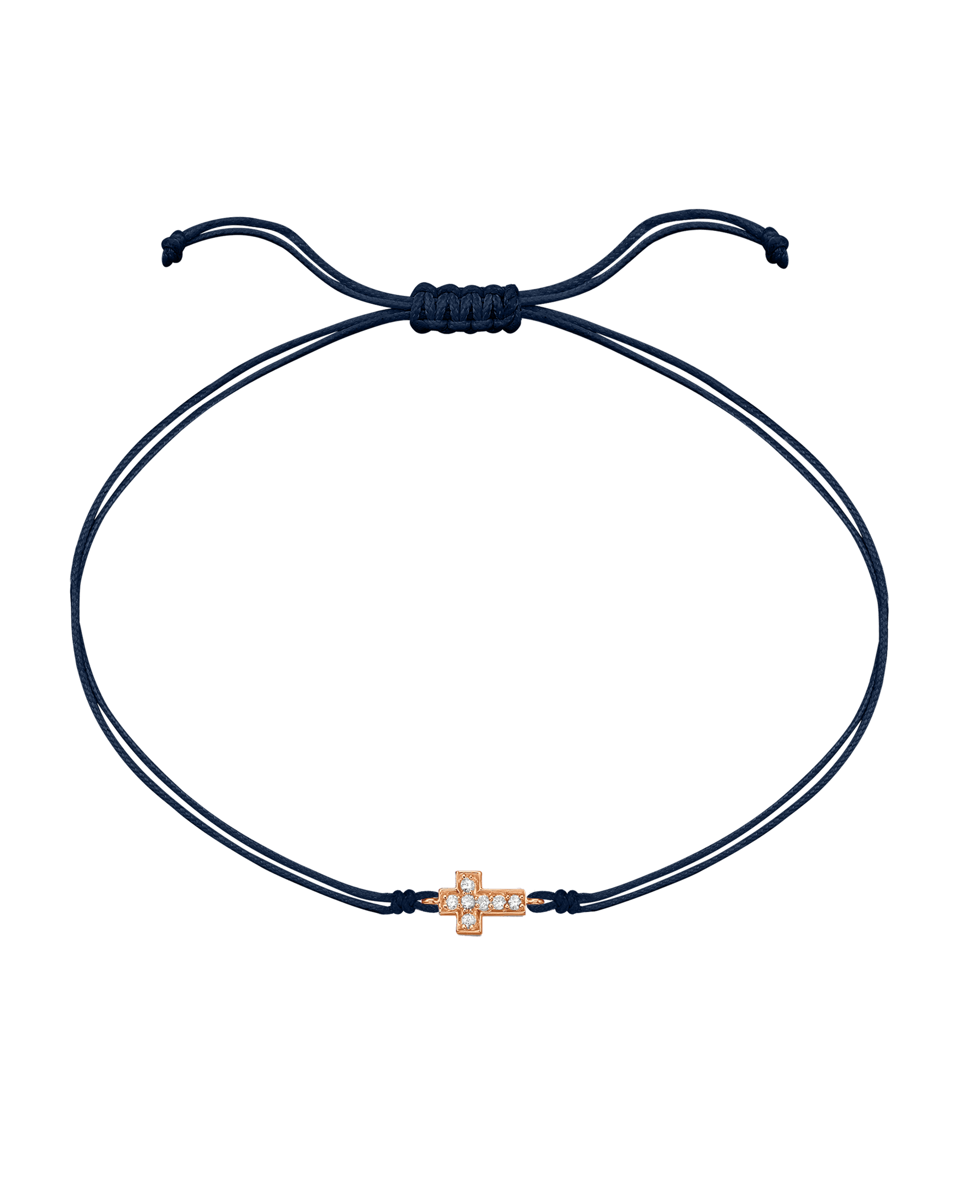 Cross Diamond String Of Love - 14K Rose Gold Bracelets 14K Solid Gold Navy Blue 