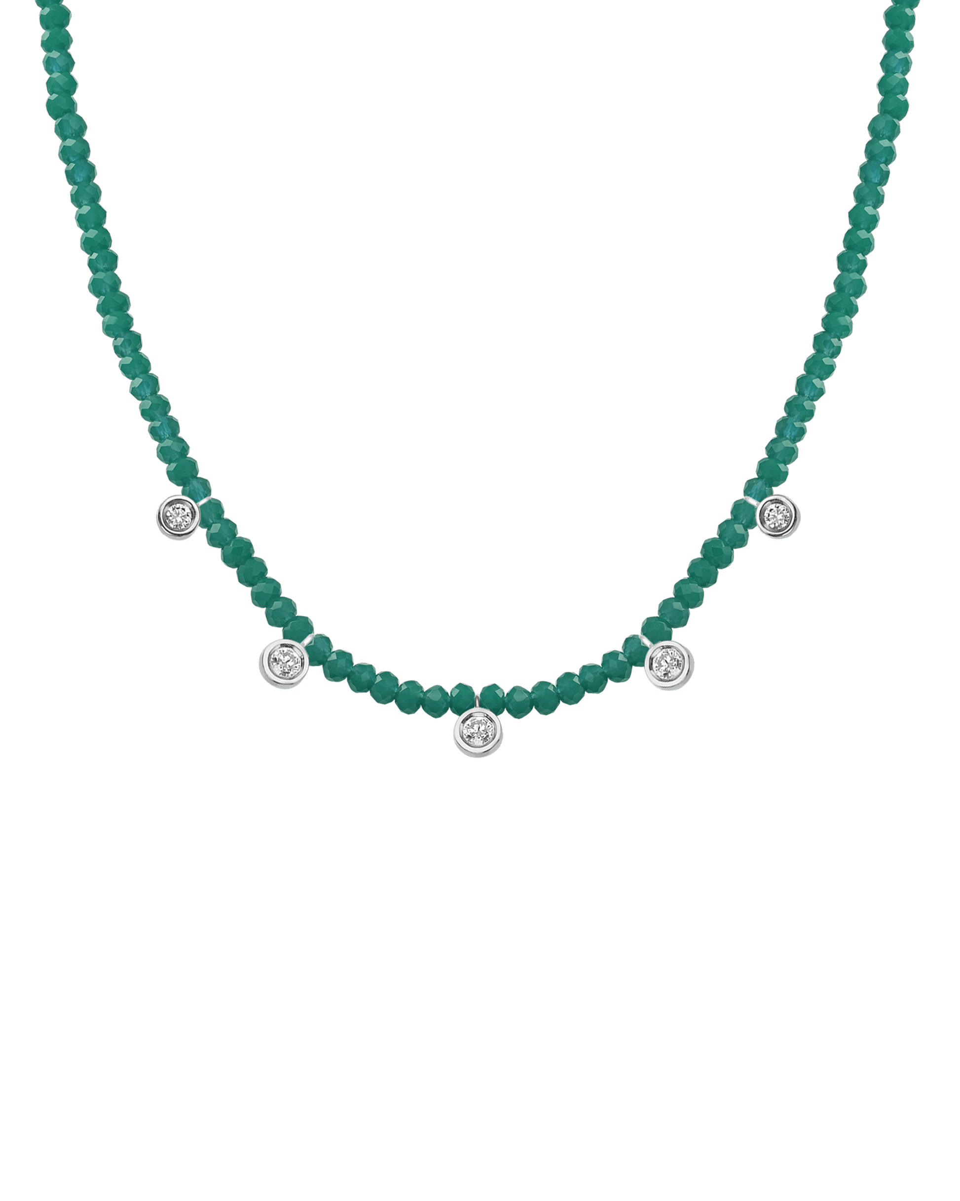 Blue Lapis Gemstone & Five diamonds Necklace - 14K White Gold Necklaces magal-dev Natural Emerald 14" - Collar 
