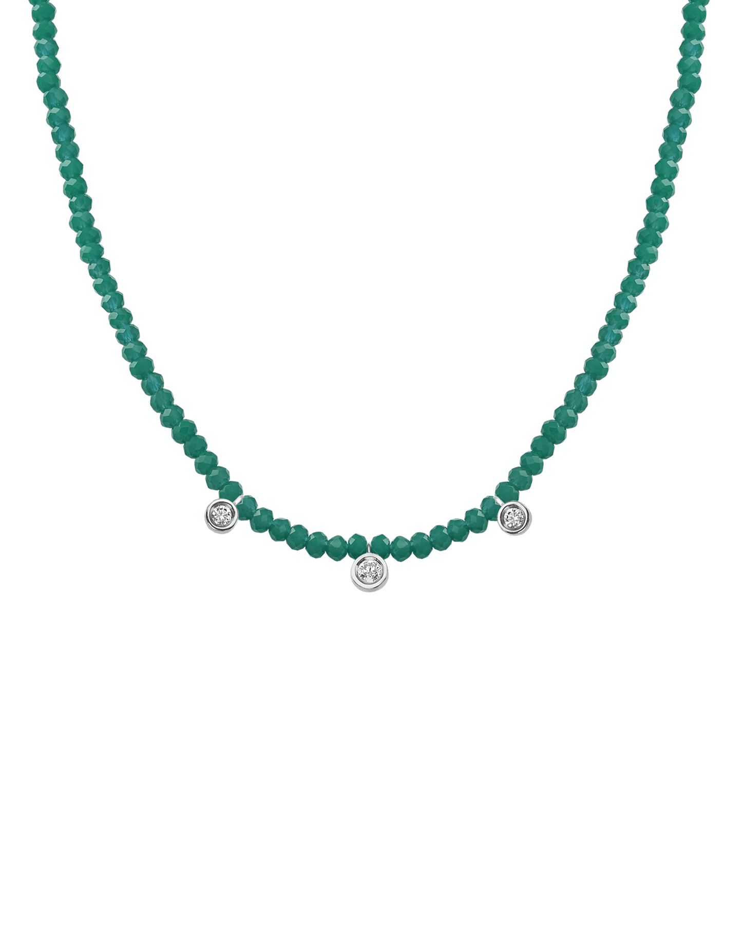 Emerald Gemstone & Three diamonds Necklace - 14K White Gold Necklaces magal-dev Natural Emerald 14" - Collar 