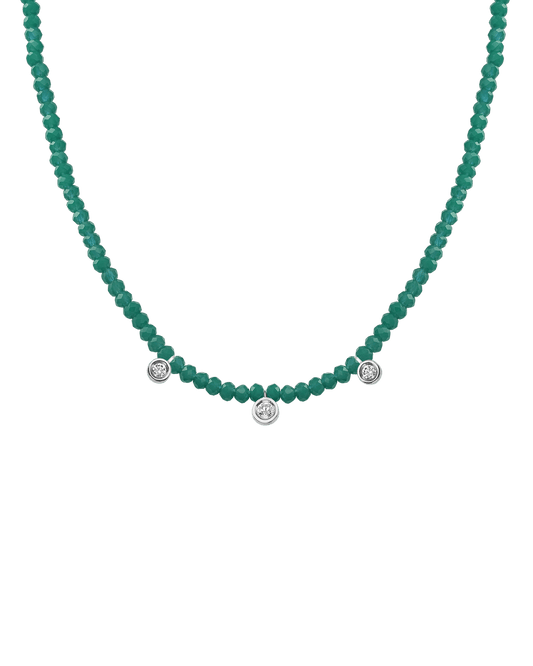 Emerald Gemstone & Three diamonds Necklace - 14K White Gold Necklaces magal-dev Natural Emerald 14" - Collar 