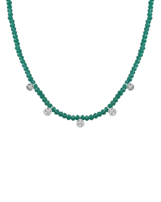 Emerald Gemstone & Five diamonds Necklace - 14K White Gold Necklaces magal-dev Natural Emerald 14" - Collar 