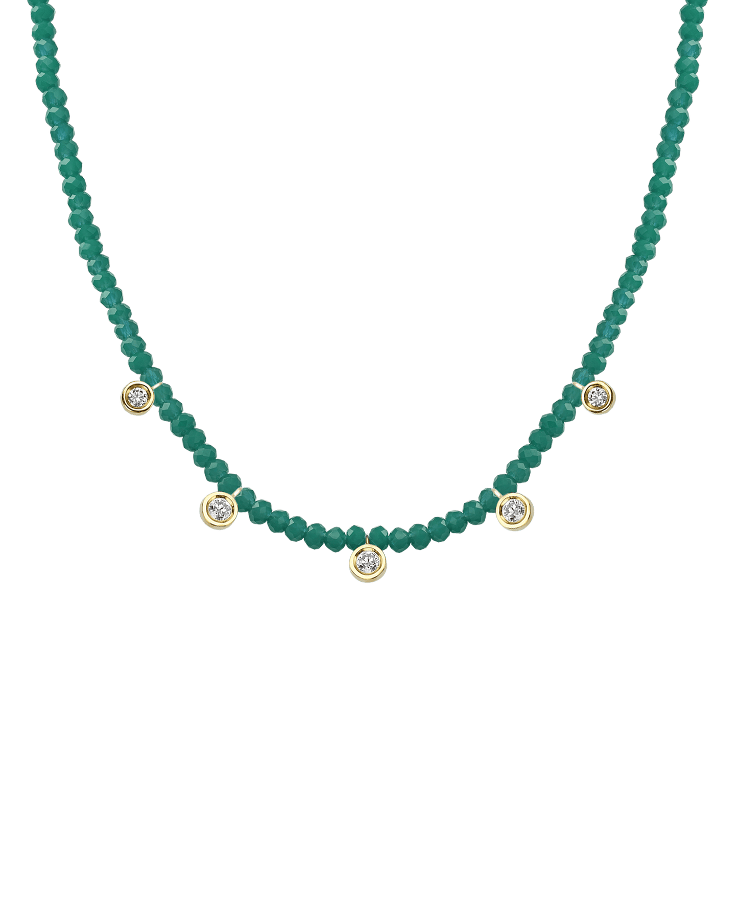 Moonstone Gemstone & Five diamonds Necklace - 14K Yellow Gold Necklaces magal-dev Natural Emerald 14" - Collar 