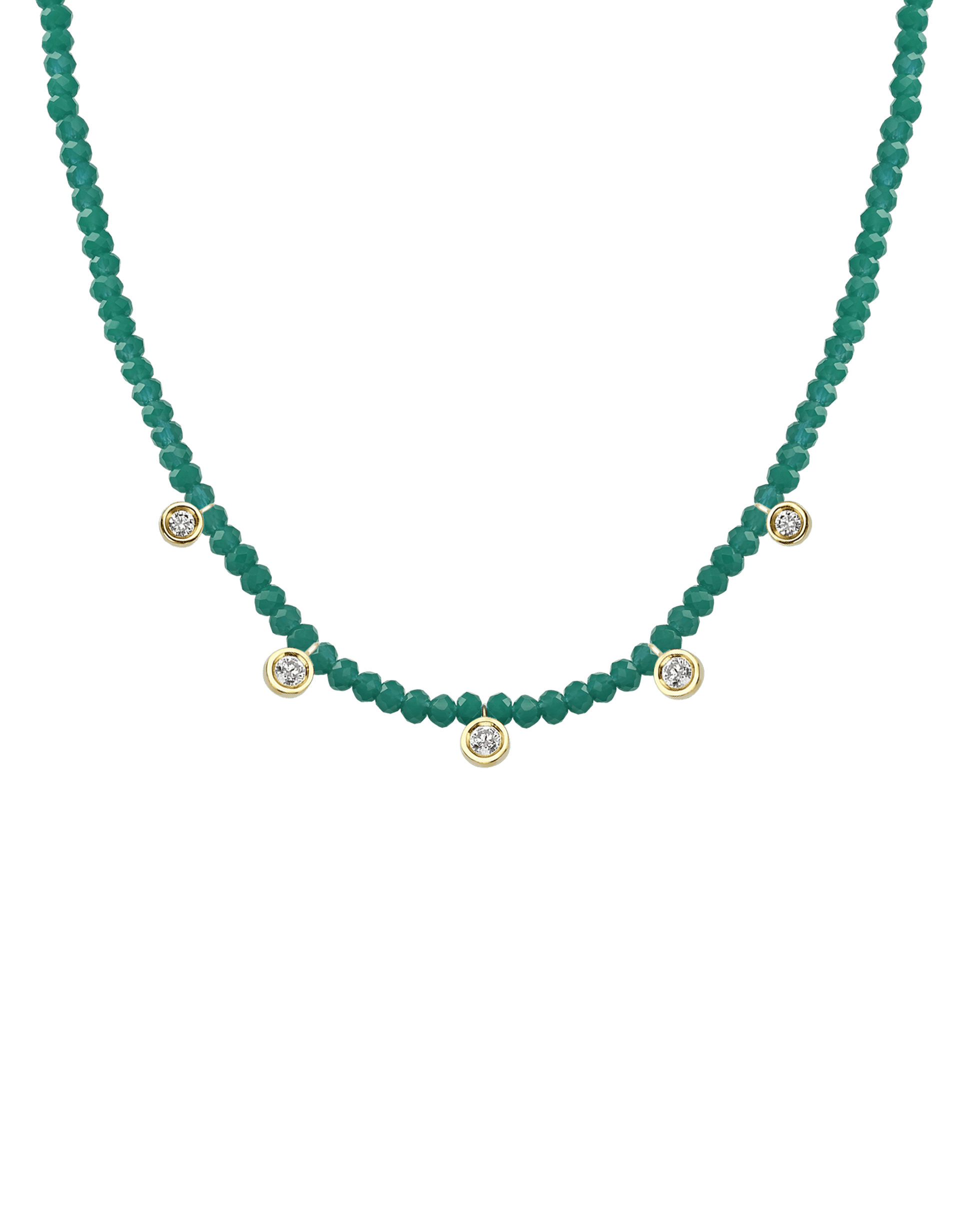 Moonstone Gemstone & Five diamonds Necklace - 14K Yellow Gold Necklaces magal-dev Natural Emerald 14" - Collar 