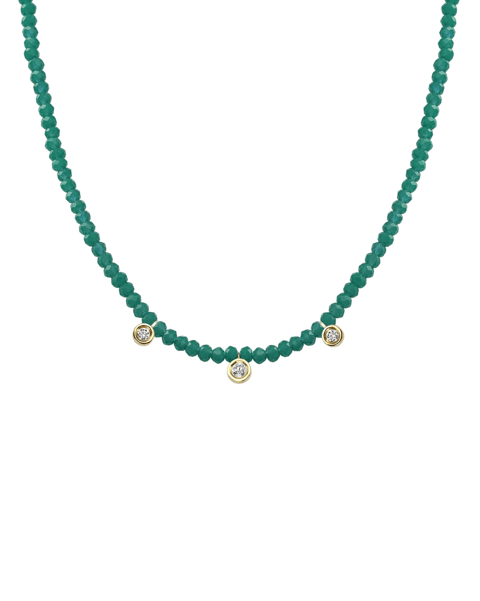 Emerald Gemstone & Three diamonds Necklace - 14K Yellow Gold Necklaces magal-dev Natural Emerald 14" - Collar 