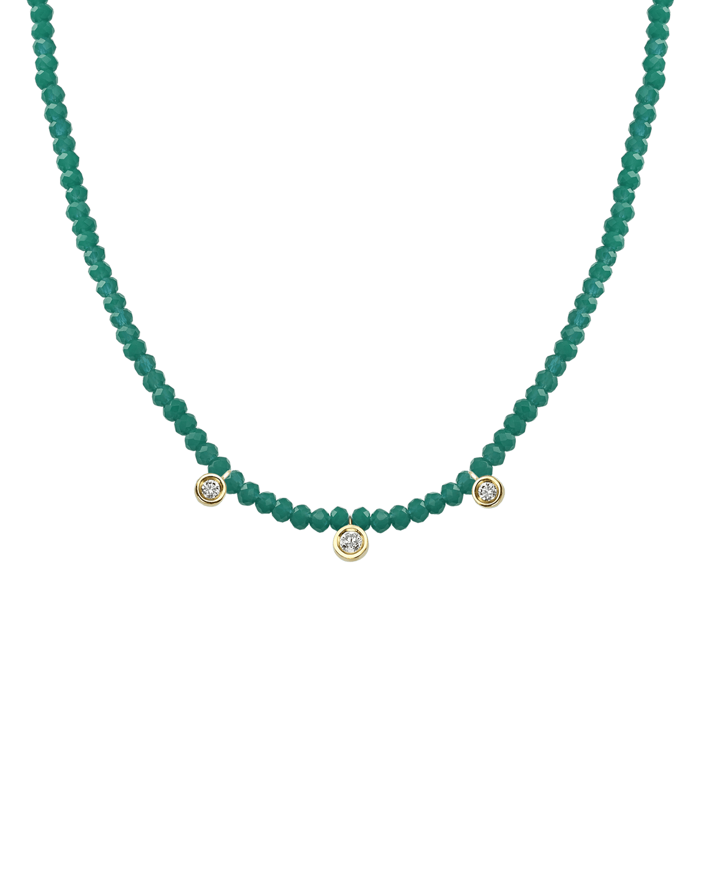 Black Spinel Gemstone & Three diamonds Necklace - 14K Yellow Gold Necklaces magal-dev Natural Emerald 14" - Collar 