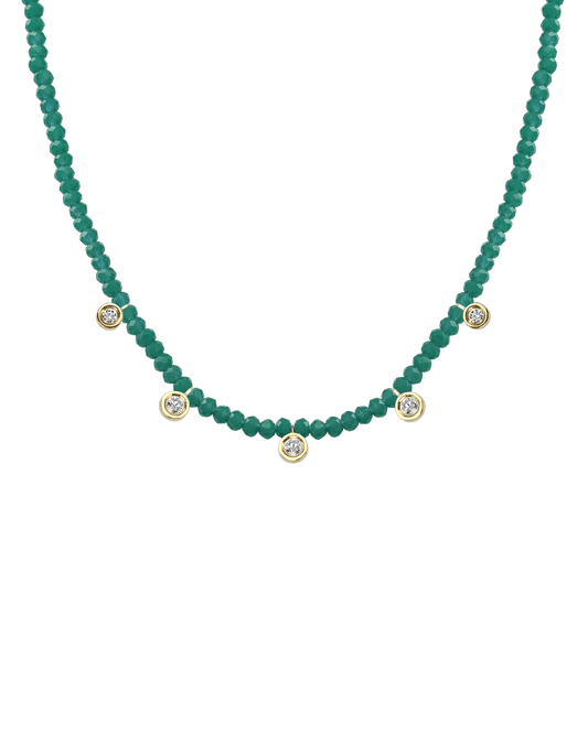 Emerald Gemstone & Five diamonds Necklace - 14K Yellow Gold Necklaces magal-dev Natural Emerald 14" - Collar 