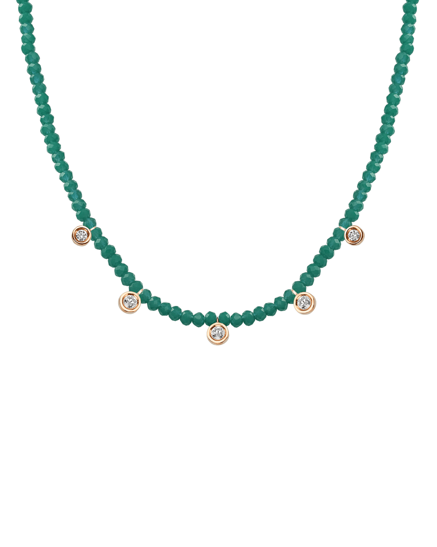 Jade Gemstone & Five diamonds Necklace - 14K White Gold Necklaces magal-dev 