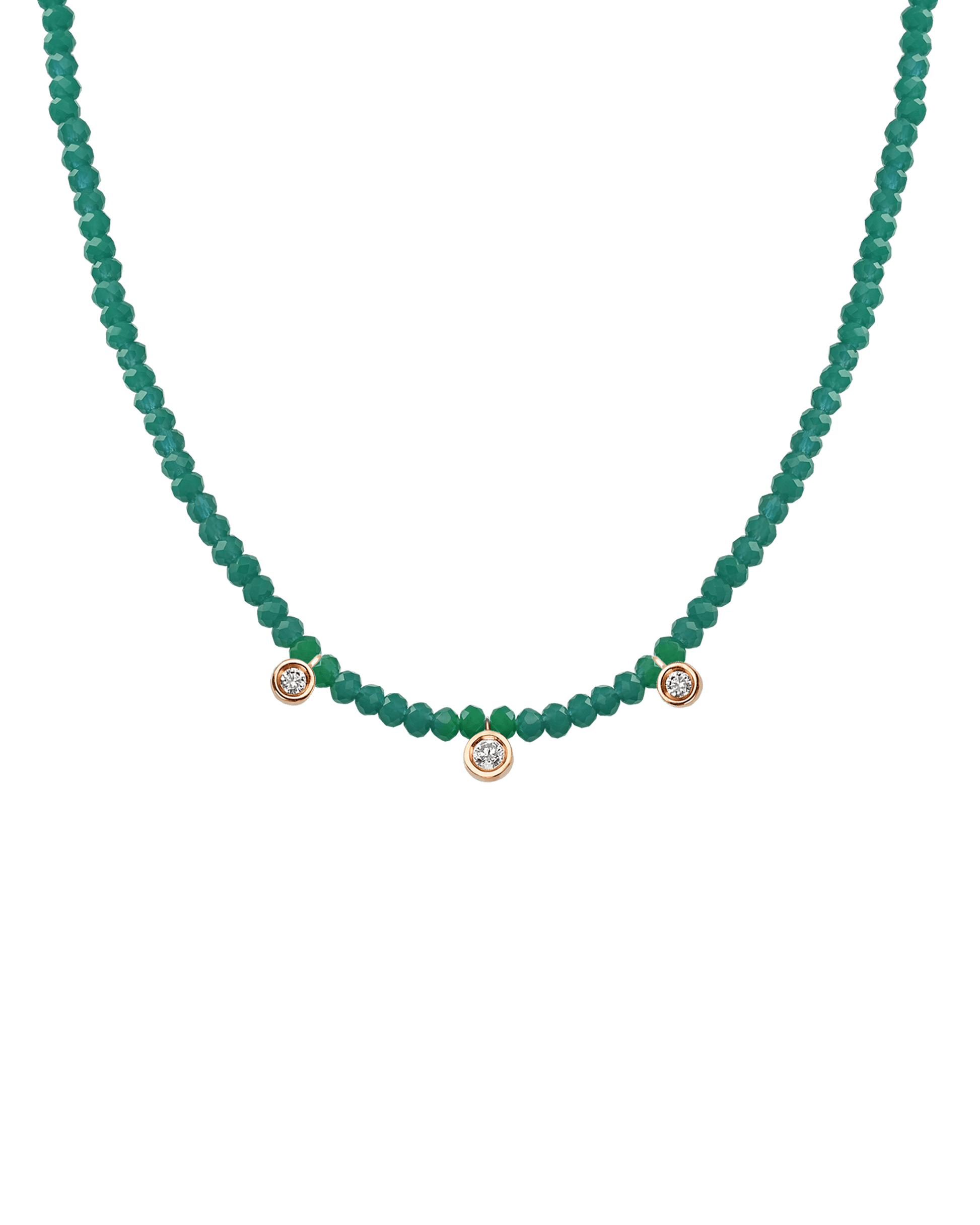 Turquoise Gemstone & Three diamonds Necklace - 14K Rose Gold Necklaces magal-dev Natural Emerald 14" - Collar 
