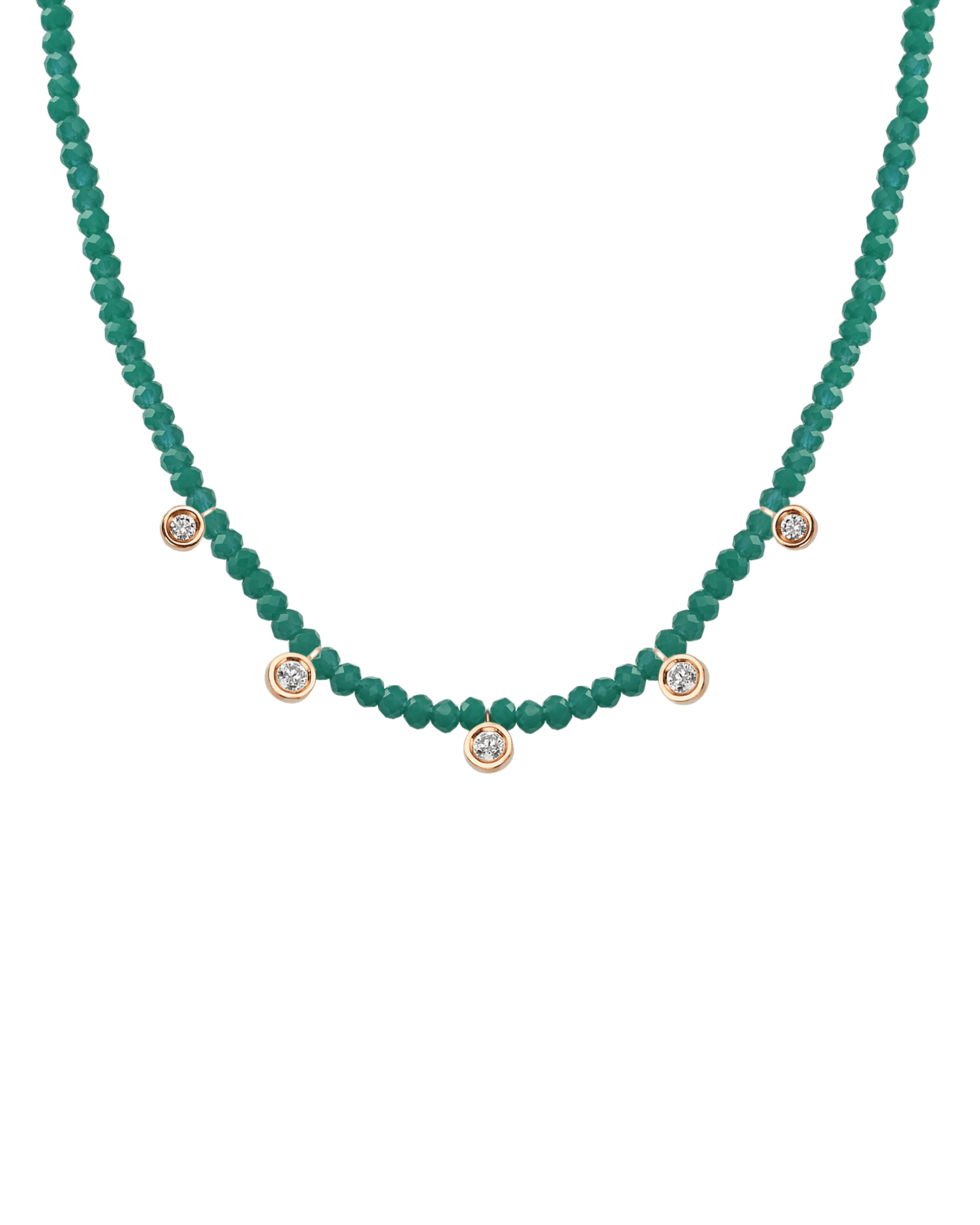 Emerald Gemstone & Five diamonds Necklace - 14K White Gold Necklaces magal-dev 