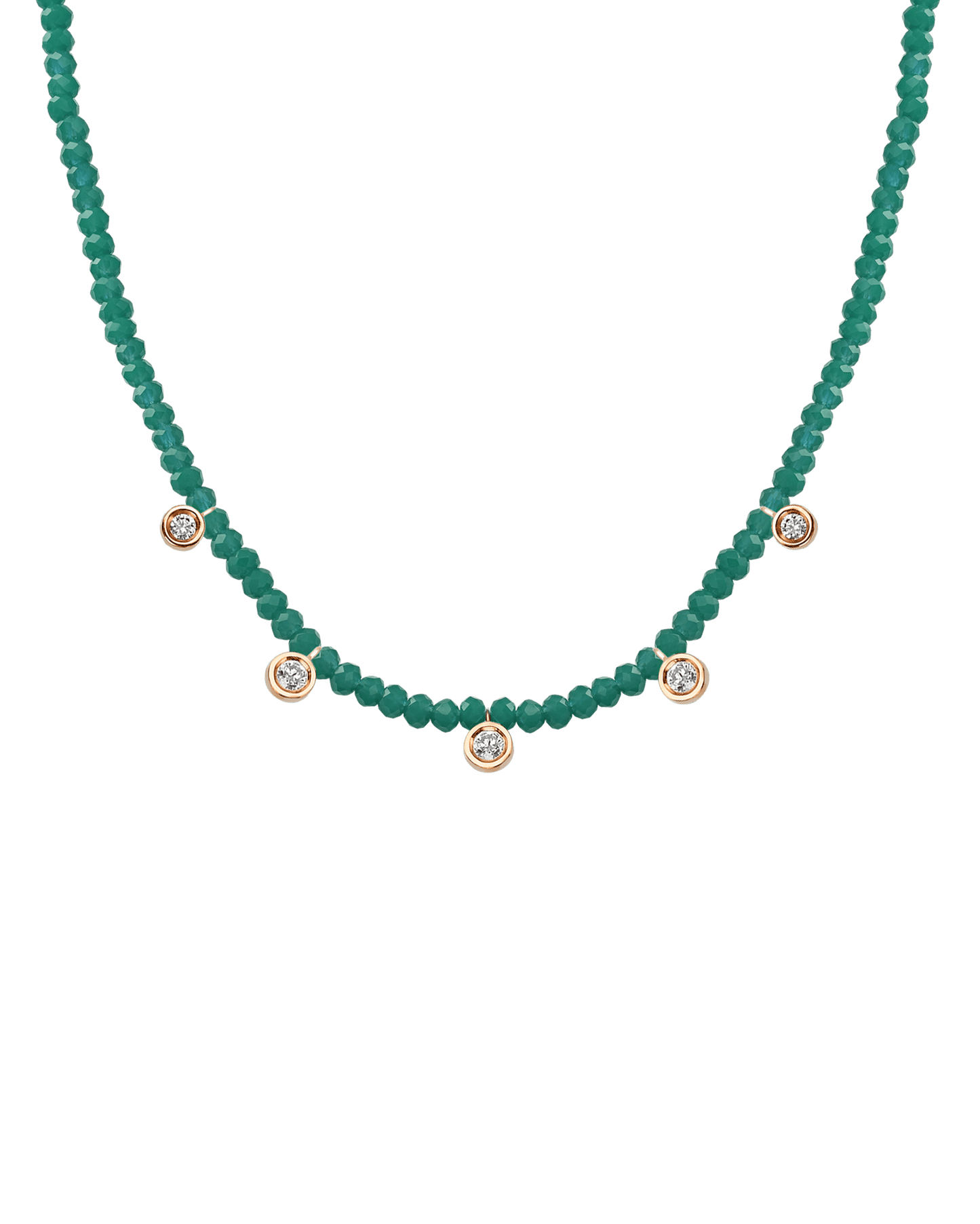 Emerald Gemstone & Five diamonds Necklace - 14K Rose Gold Necklaces magal-dev Natural Emerald 14" - Collar 
