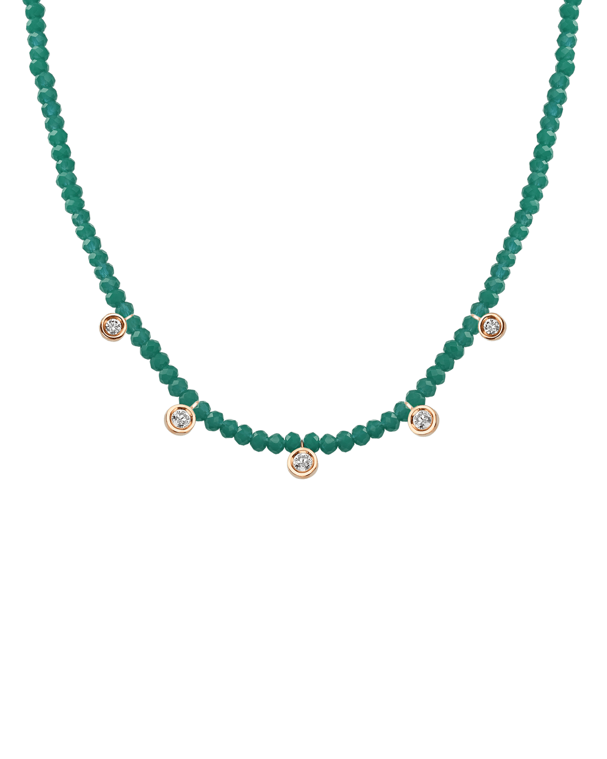Emerald Gemstone & Five diamonds Necklace - 14K Rose Gold Necklaces magal-dev Natural Emerald 14" - Collar 