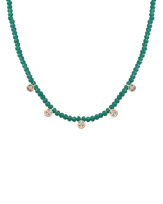 Emerald Gemstone & Five diamonds Necklace - 14K Rose Gold Necklaces magal-dev Natural Emerald 14" - Collar 